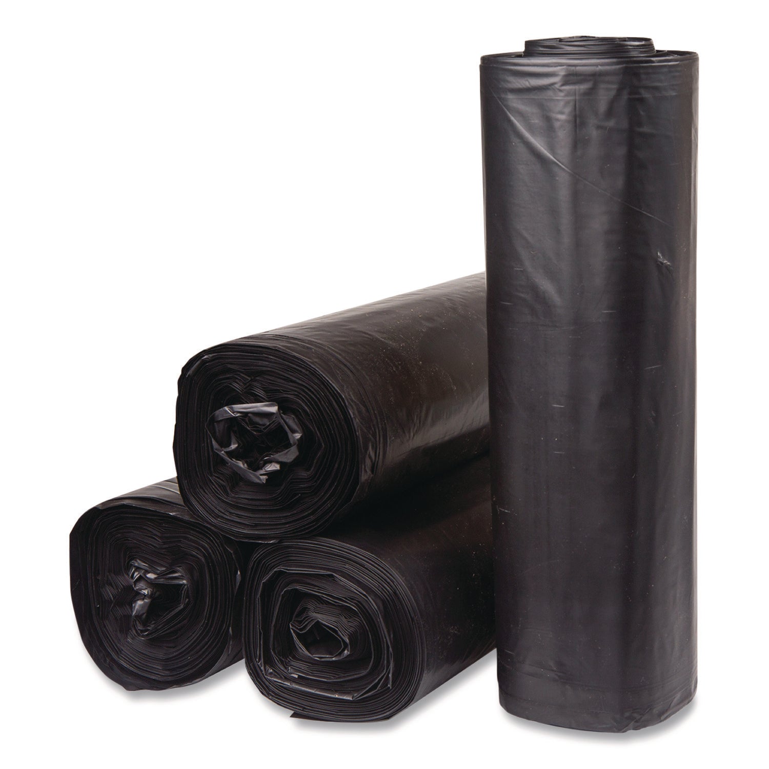 Inteplast Group Low-Density Commercial Can Liners, 60 gal, 1.15 mil, 38 x 58, Black, Interleaved Roll, 25 Bags/Roll, 4 Rolls/Carton - Bloom Skins