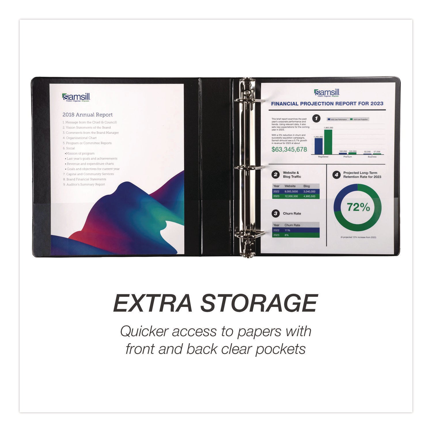 Samsill® Durable D-Ring View Binders, 3 Rings, 1.5" Capacity, 11.5" x 8.5", Black, 4/Pack