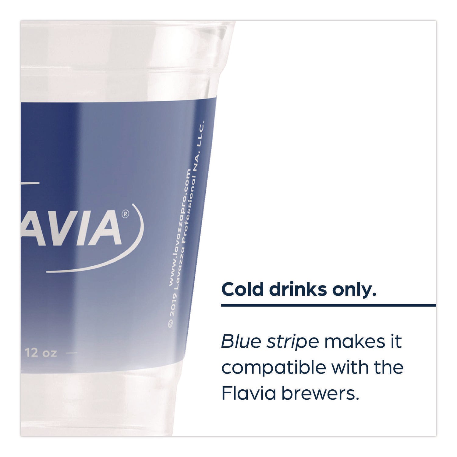 FLAVIA® Cold Cups 12 oz, Blue Band Flavia Logo, Clear/Blue, 900/Carton