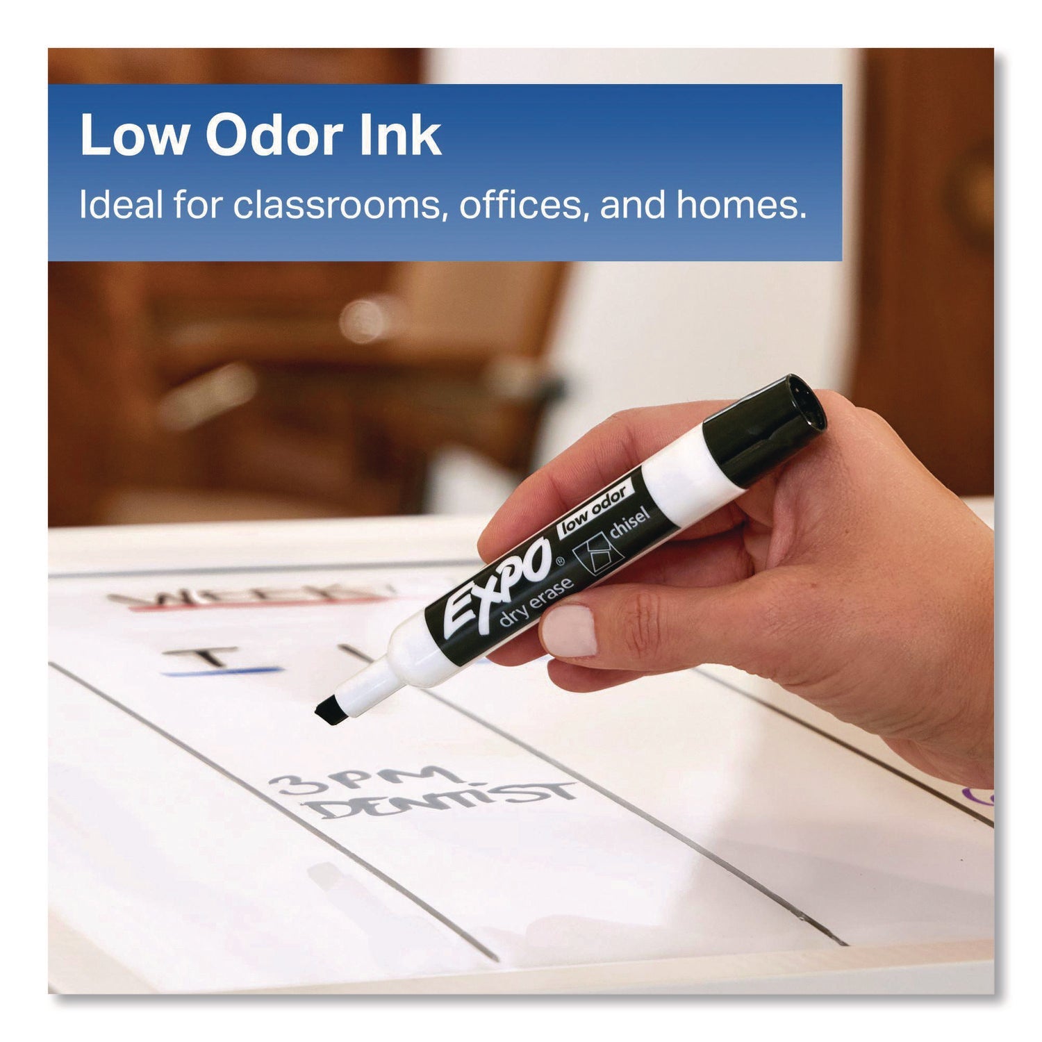 EXPO® Low-Odor, Dry Erase 10-Color Marker and Eraser Set, Broad Chisel/Fine Bullet Tips, Assorted Colors, 11 Pieces/Set
