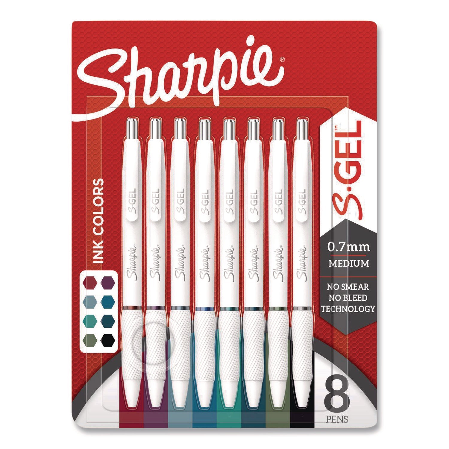 Sharpie® S-Gel™ S-Gel Fashion Barrel Gel Pen, Retractable, Medium 0.7 mm, Assorted Ink, White Barrel, 8/Pack - Bloom Skins