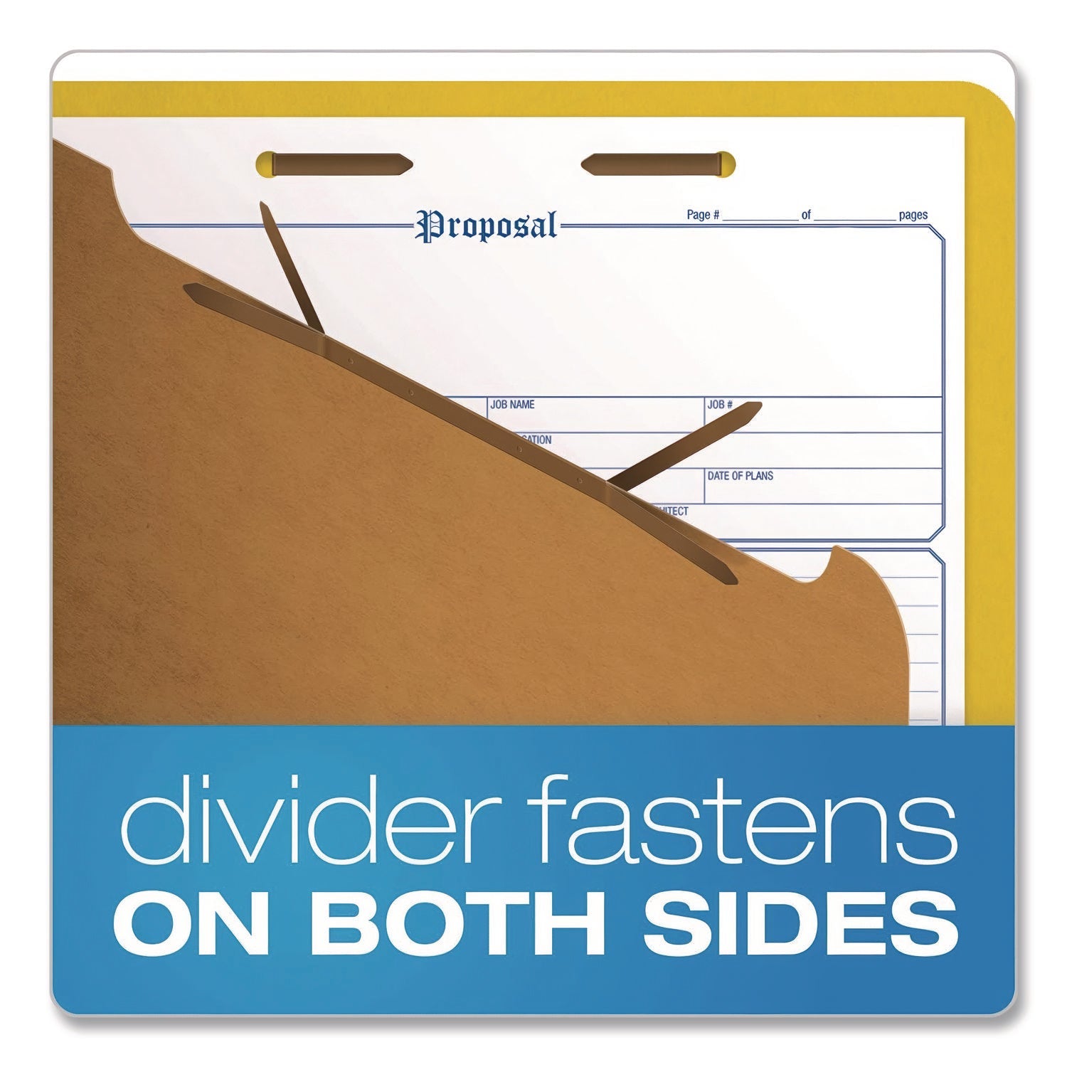 Pendaflex® Reinforced Pressboard Classification Folders, 1.75" Expansion, 1 Divider, 4 Fasteners, Letter Size, Yellow Exterior, 10/Box