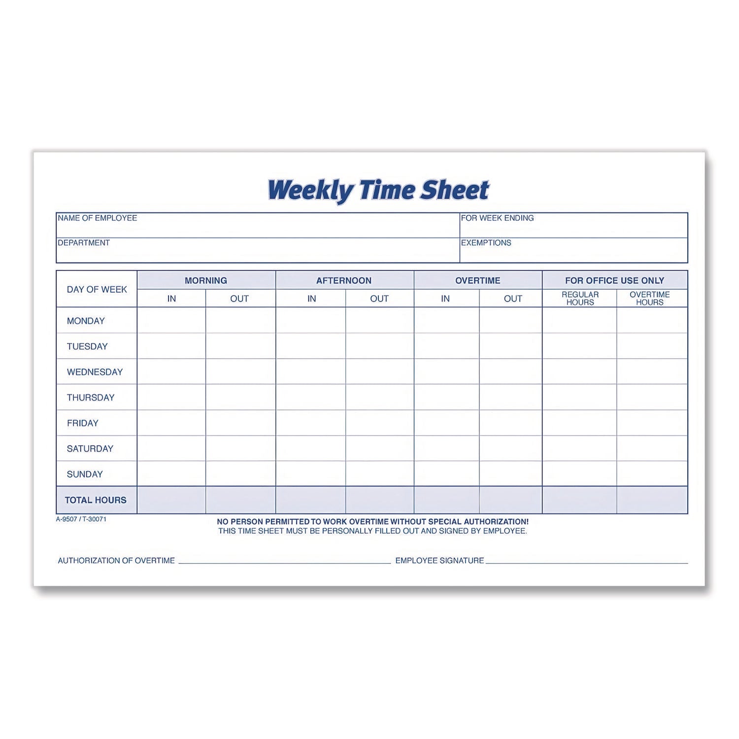Adams® Weekly Time Sheets, Two-Part Carbonless, 8.5 x 5.5, 100 Forms Total