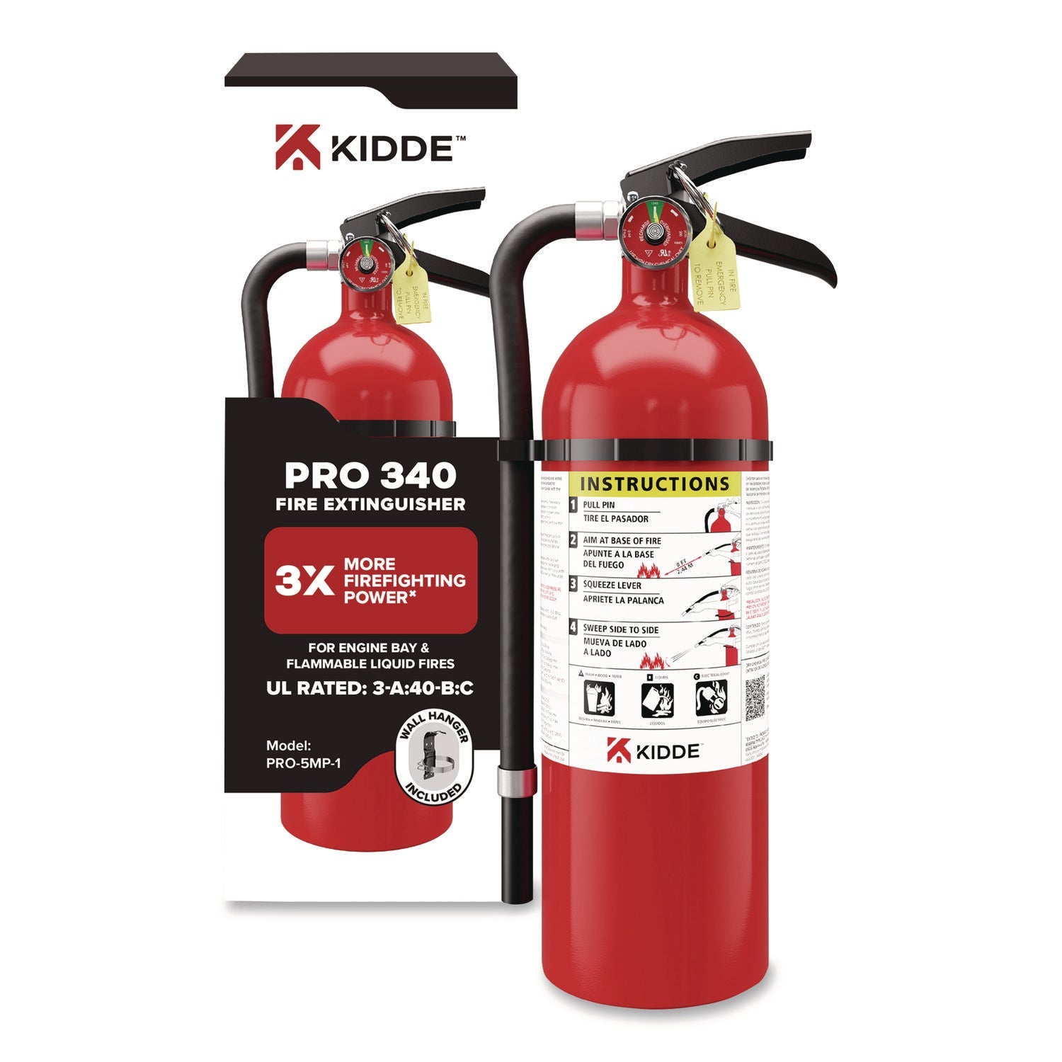 Kidde Pro-5MP Series Fire Extinguisher, with Bracket/Metal Strap, 3-A, 40-B:C, 5.5 lbs - Bloom Skins