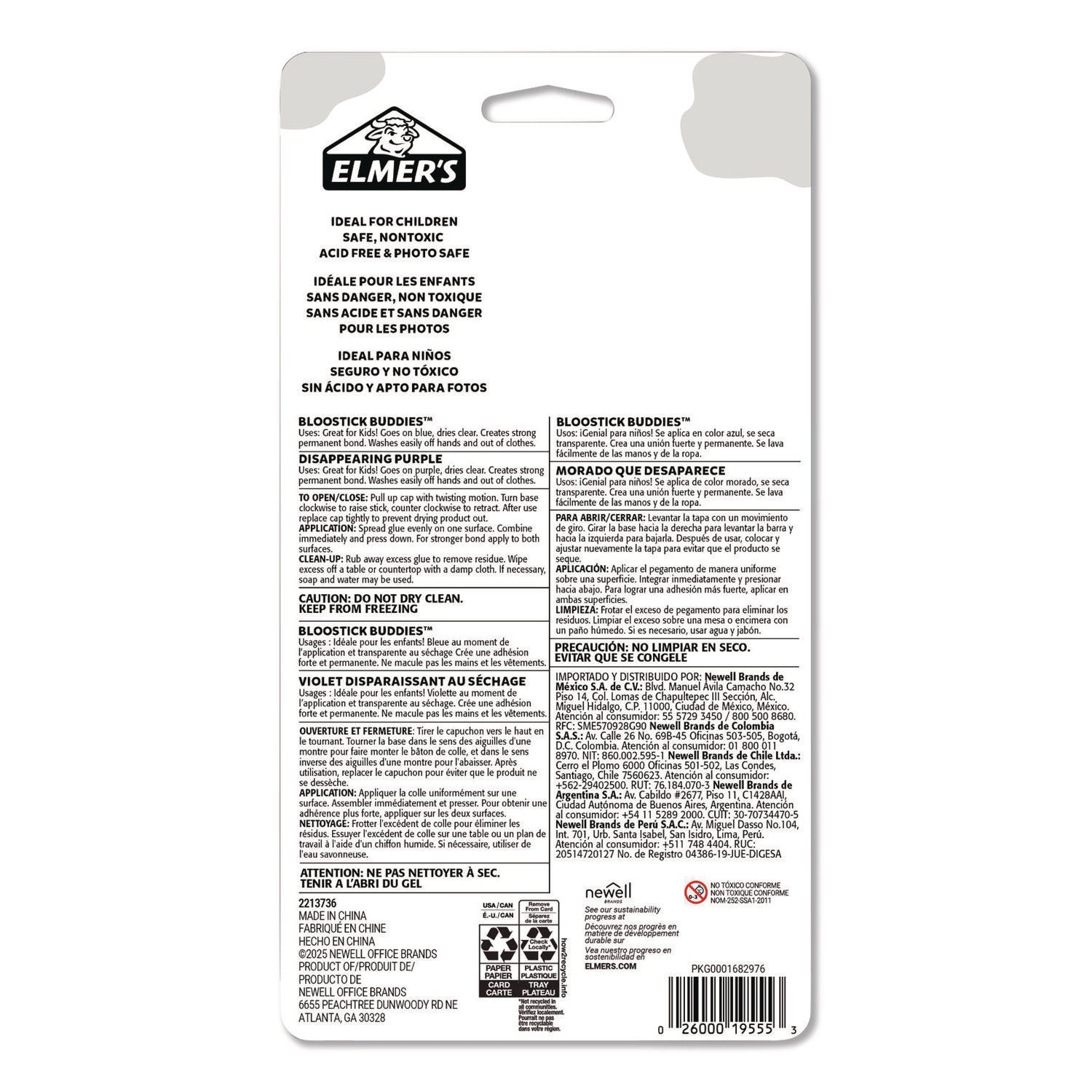 Elmer's® BlooStick Buddies and Disappearing Purple Glue Stick Combo Pack, 0.21 oz, Dries Clear, 12/Pack - Bloom Skins