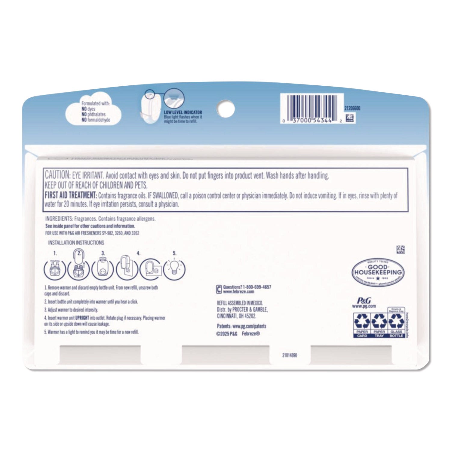 Febreze® PLUG Air Freshener Refills, Linen and Sky, 2.63 oz, 3/Pack, 6 Packs/Carton