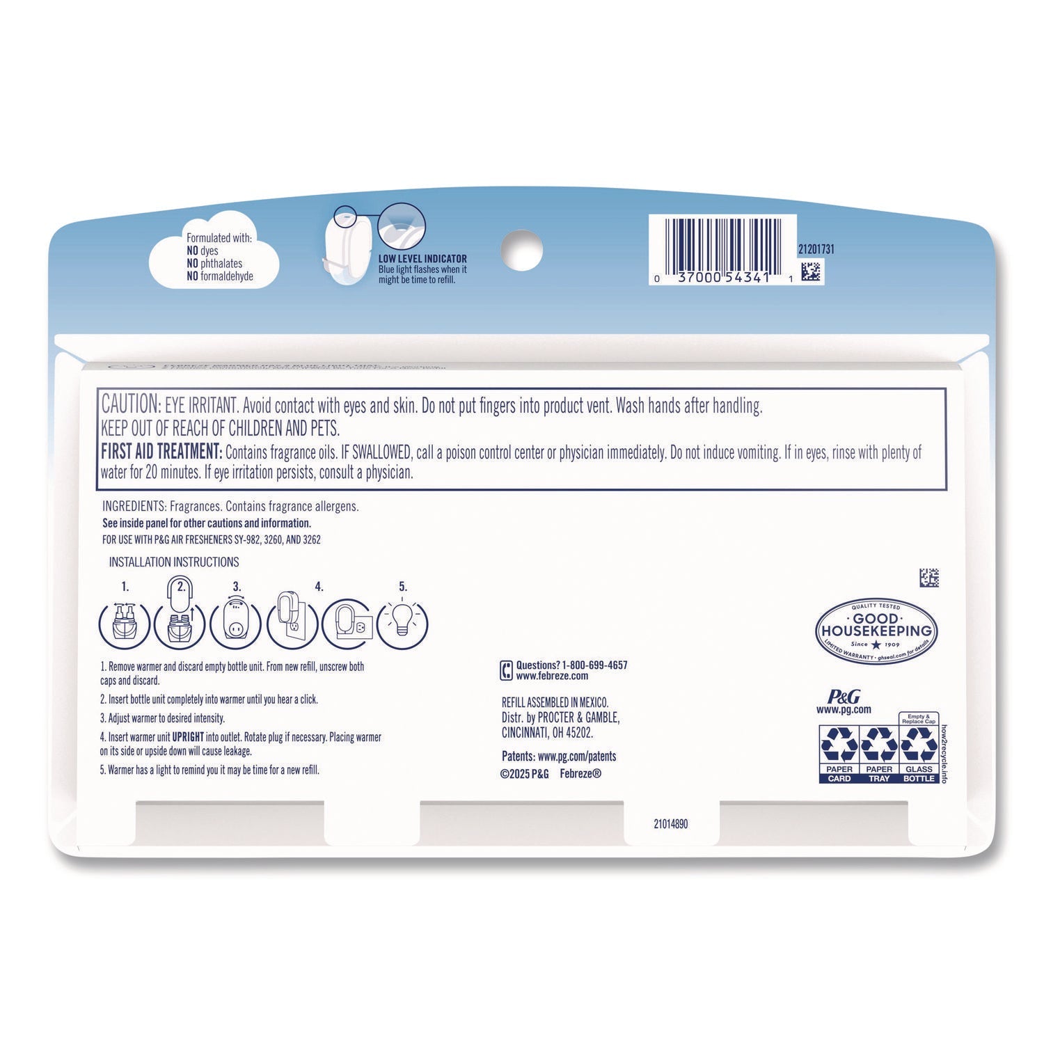 Febreze® PLUG Air Freshener Refills, Gain Scent, 2.63 oz, 3/Pack, 6 Packs/Carton