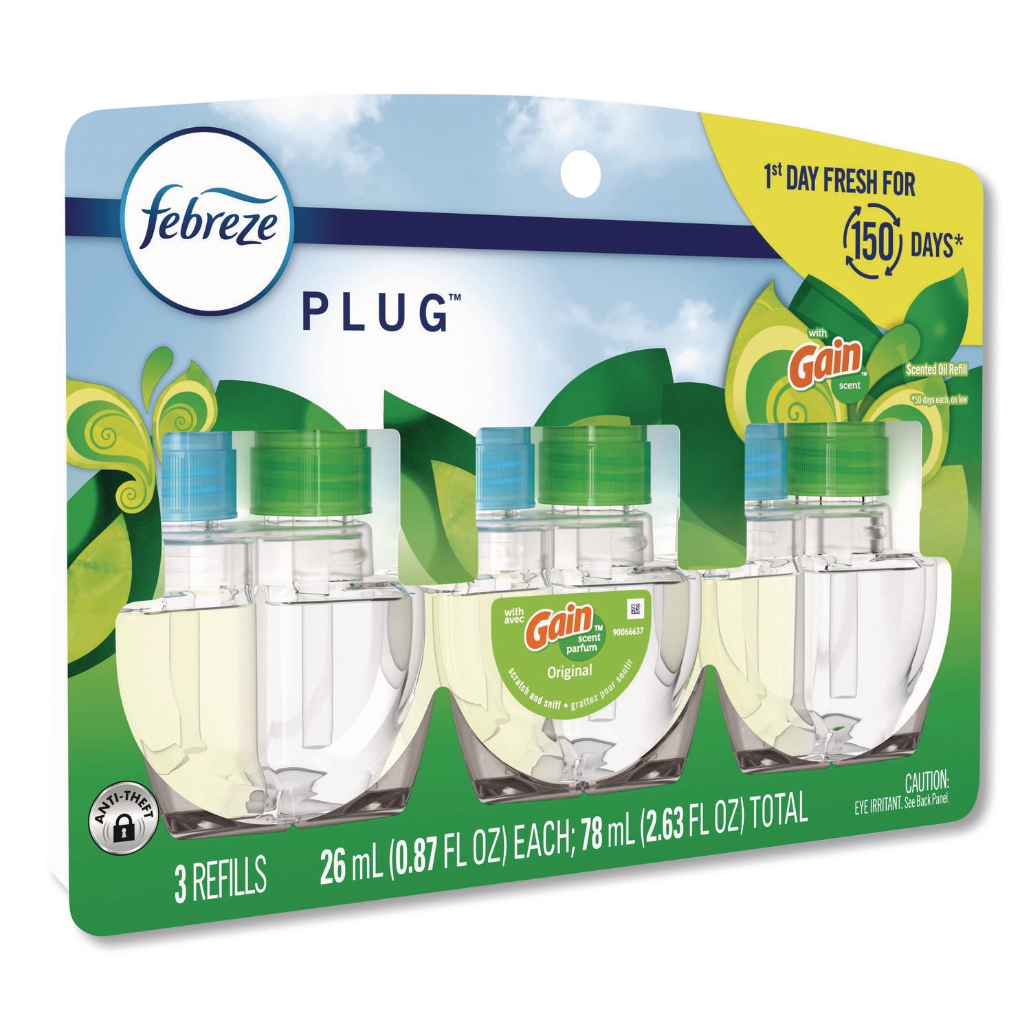 Febreze® PLUG Air Freshener Refills, Gain Scent, 2.63 oz, 3/Pack, 6 Packs/Carton