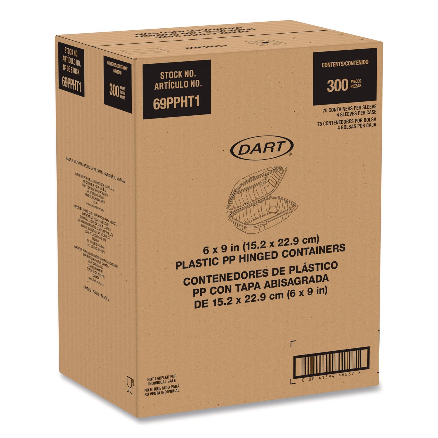 Dart® Microwaveable Hinged Containers, 6.5 x 9 x 3, Clear, Plastic, 300/Carton - Bloom Skins