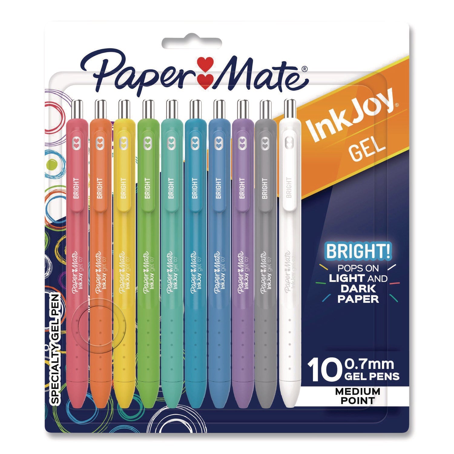 Paper Mate® InkJoy Gel Bright Gel Pen, Retractable, Medium 0.7 mm, Assorted Ink, Assorted Barrel, 10/Pack - Bloom Skins
