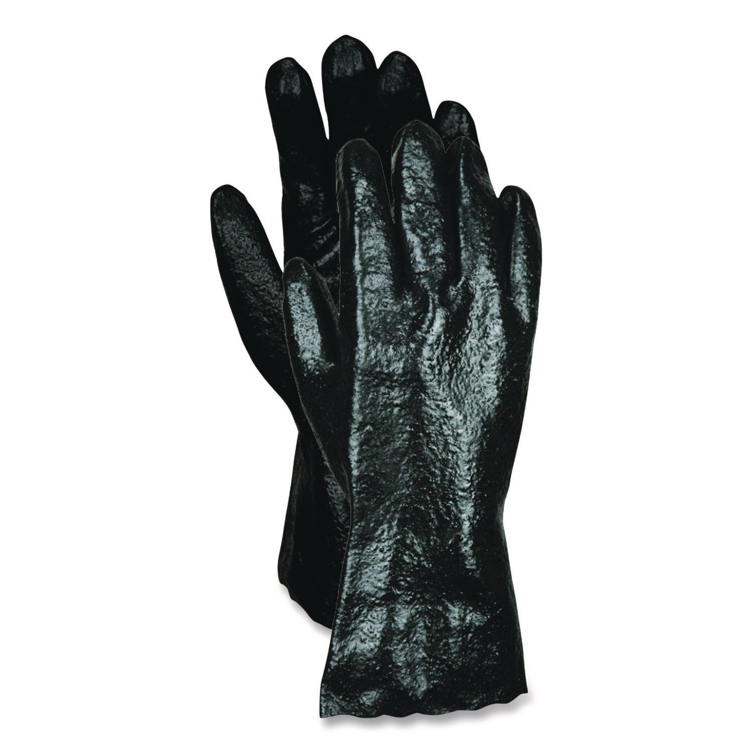 MCR™ Safety Single Dipped PVC Gloves, Smooth, Interlock Lined, 18" Long, Large, Black, 12 Pair