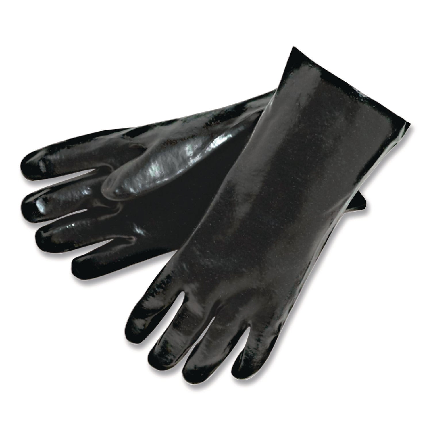 MCR™ Safety Single Dipped PVC Gloves, Smooth, Interlock Lined, 18" Long, Large, Black, 12 Pair