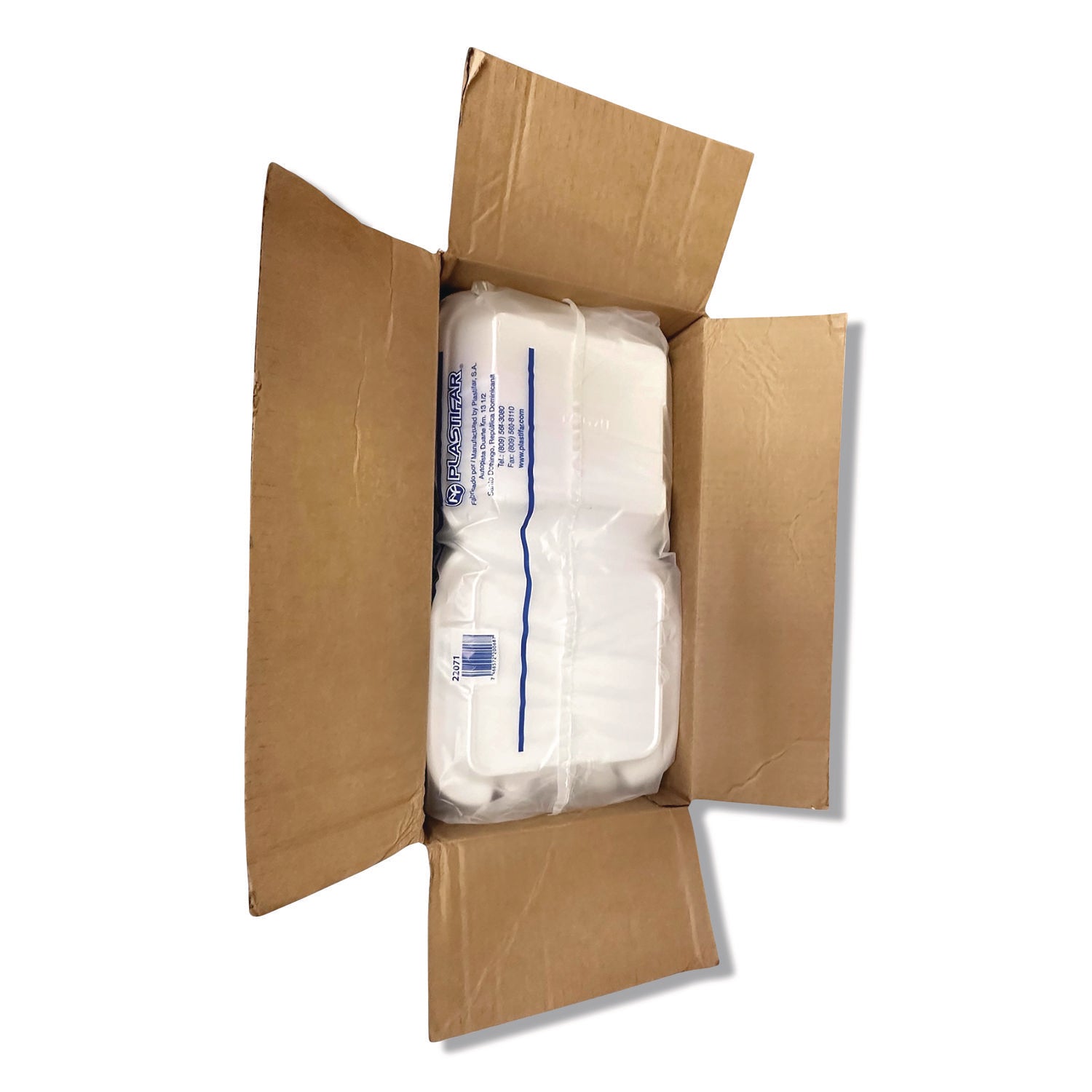 Plastifar Foam Hinged Lid Containers, 9 x 10 x 3, White, Foam, 200/Carton