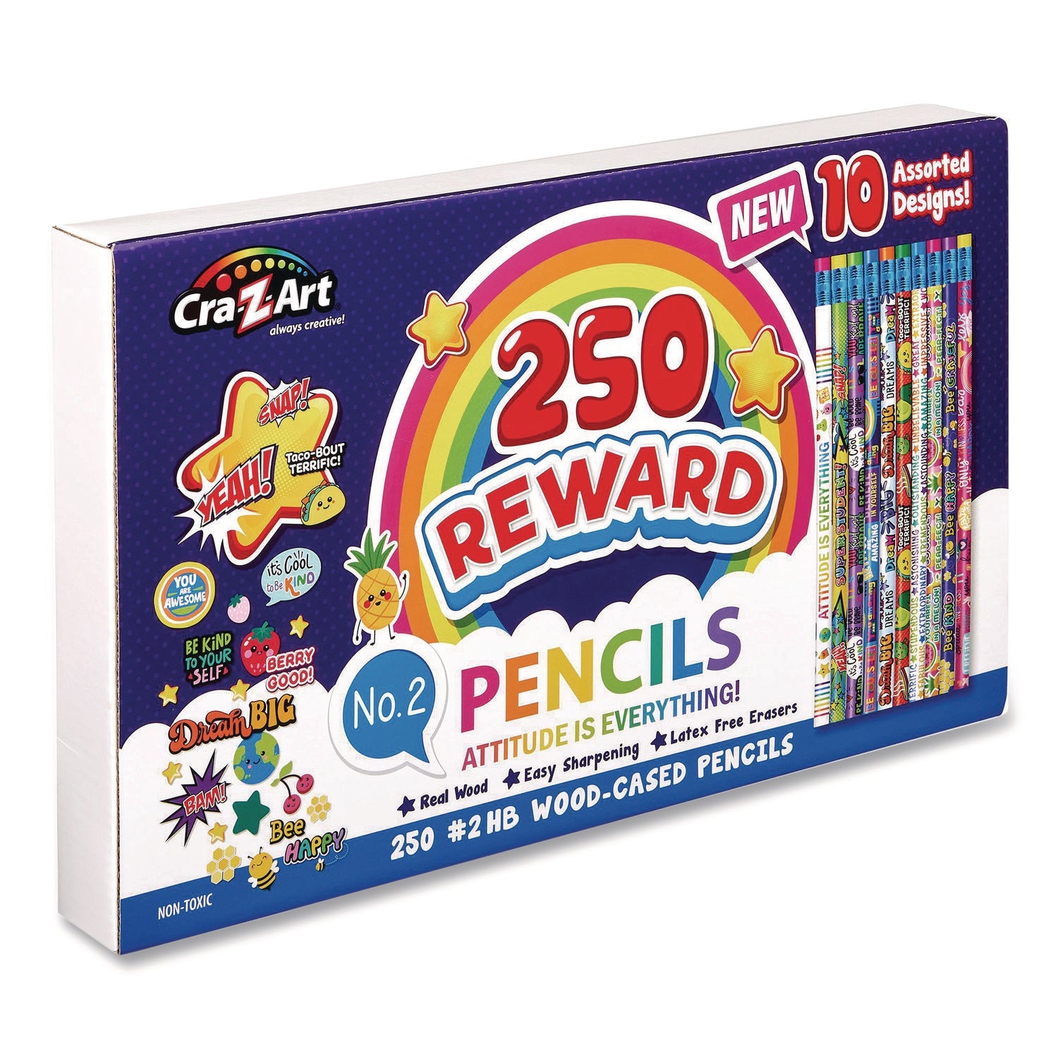 Cra-Z-Art® Pencils Motivational Classpack, #2 Black Lead, Assorted Barrels, 10 Designs, 250 Pencils/Set