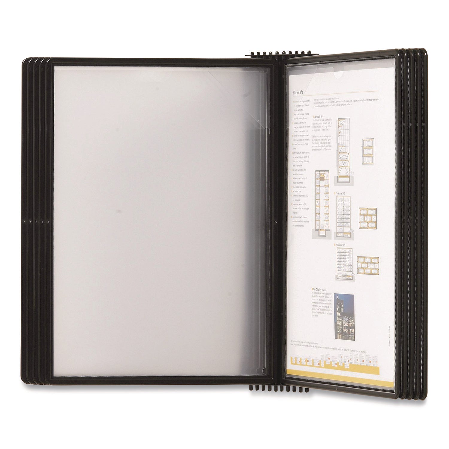 djois® by Tarifold Easy-Load Wall Display Unit, 10 Panels with Black Borders, Black Base - Bloom Skins