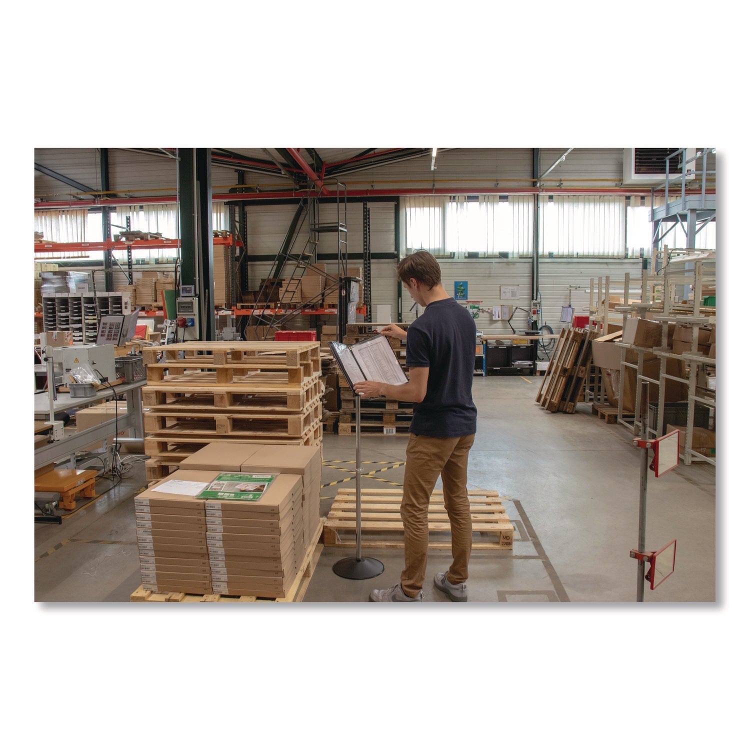 djois® by Tarifold Floor Display Document Stand, 25" to 44" Tall, 10 Panels with Black Borders, Black Base - Bloom Skins