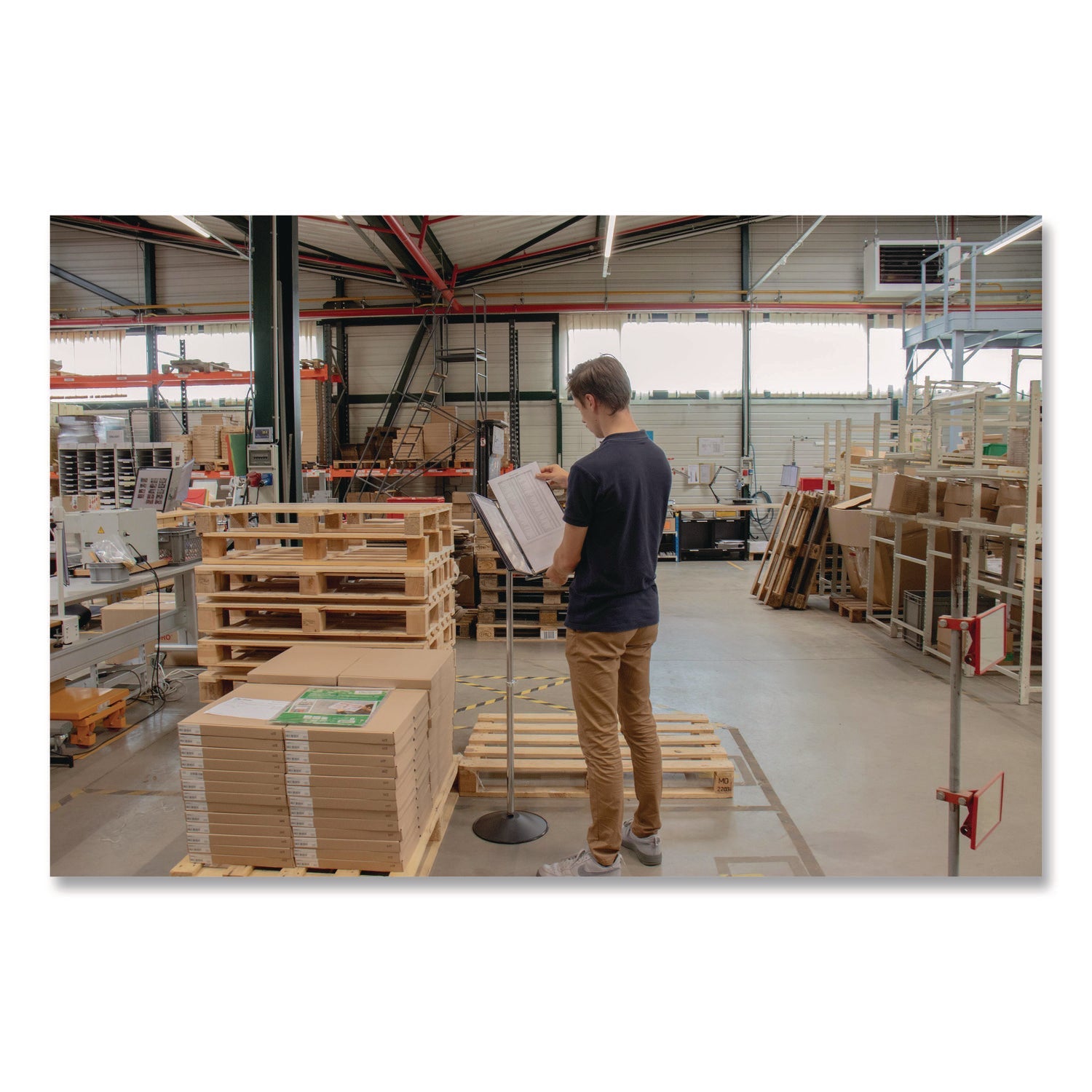 djois® by Tarifold Floor Display Document Stand, 25" to 44" Tall, 10 Panels with Black Borders, Black Base - Bloom Skins