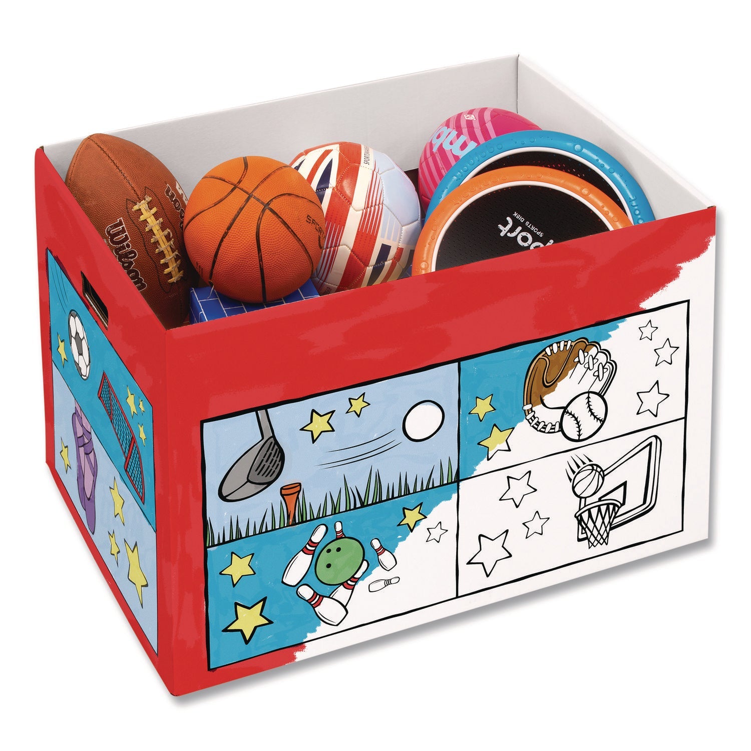 Bankers Box® At Play Color in Toy Box, Sports Design, 1 Section, 5.25 cu ft, 28" x 18" x 18", White/Black