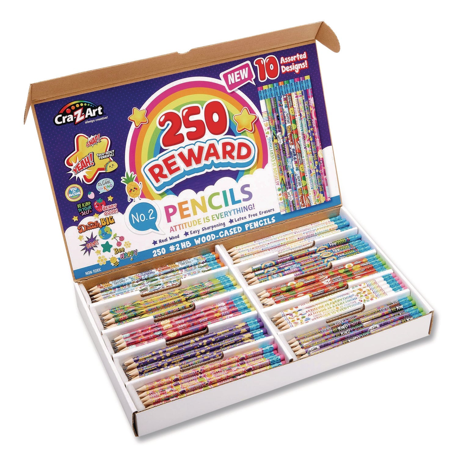 Cra-Z-Art® Pencils Motivational Classpack, #2 Black Lead, Assorted Barrels, 10 Designs, 250 Pencils/Set