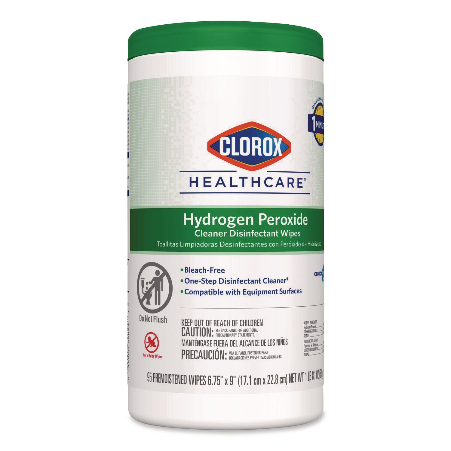 Clorox Healthcare® Hydrogen Peroxide Cleaner Disinfectant Wipes, 6.75 x 9, White, 95/Canister