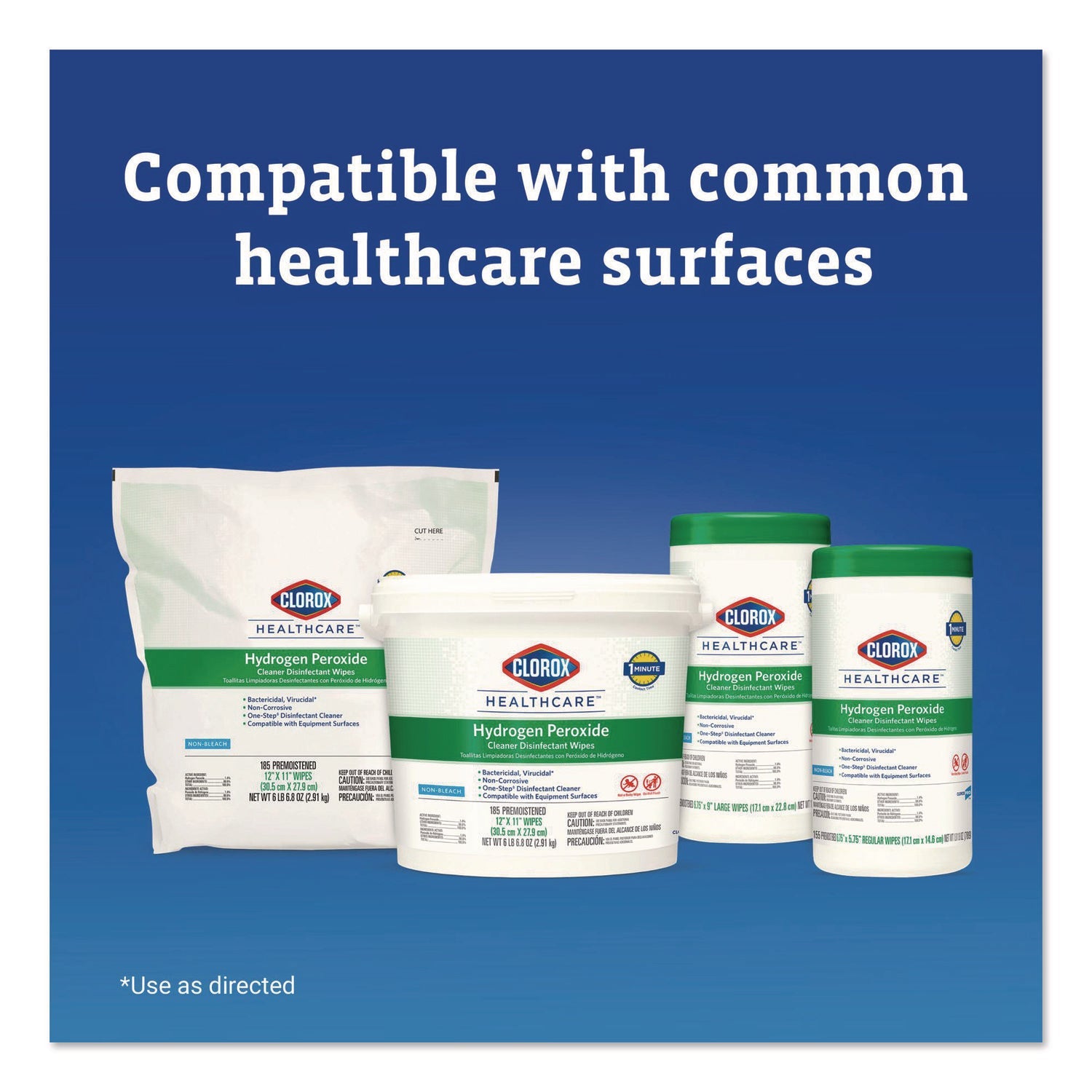 Clorox Healthcare® Hydrogen Peroxide Cleaner Disinfectant Wipes, 6.75 x 9, White, 95/Canister