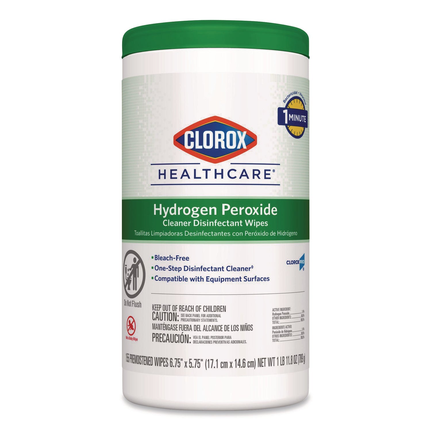 Clorox Healthcare® Hydrogen Peroxide Cleaner Disinfectant Wipes, 6.75 x 5.75, Unscented, 155 Wipes/Canister