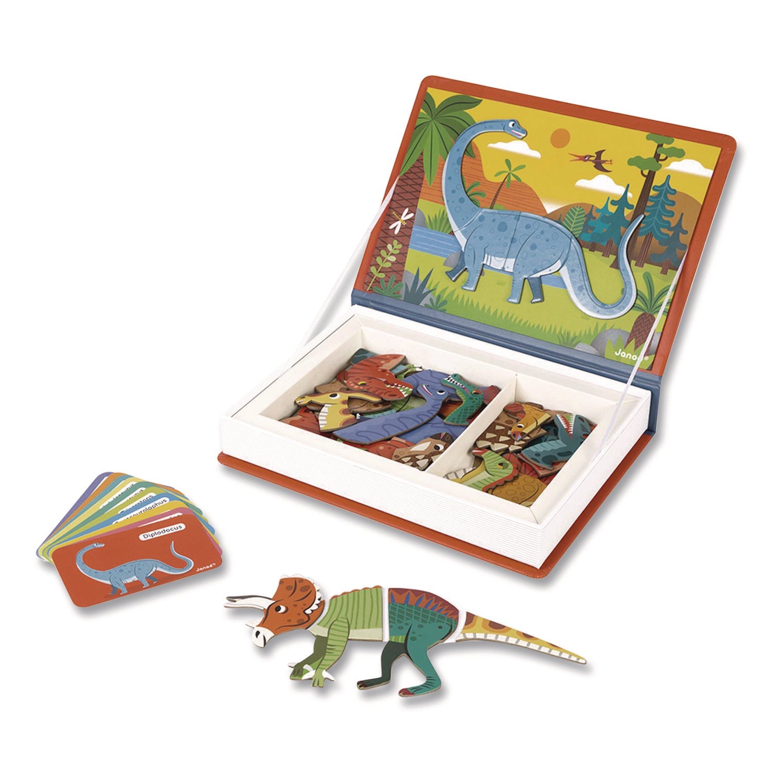 Janod® Magneti'books, Dinosaurs, 50 Pieces (10 Cards, 40 Magnetic Shapes), Ages 3 to 8 Years - Bloom Skins