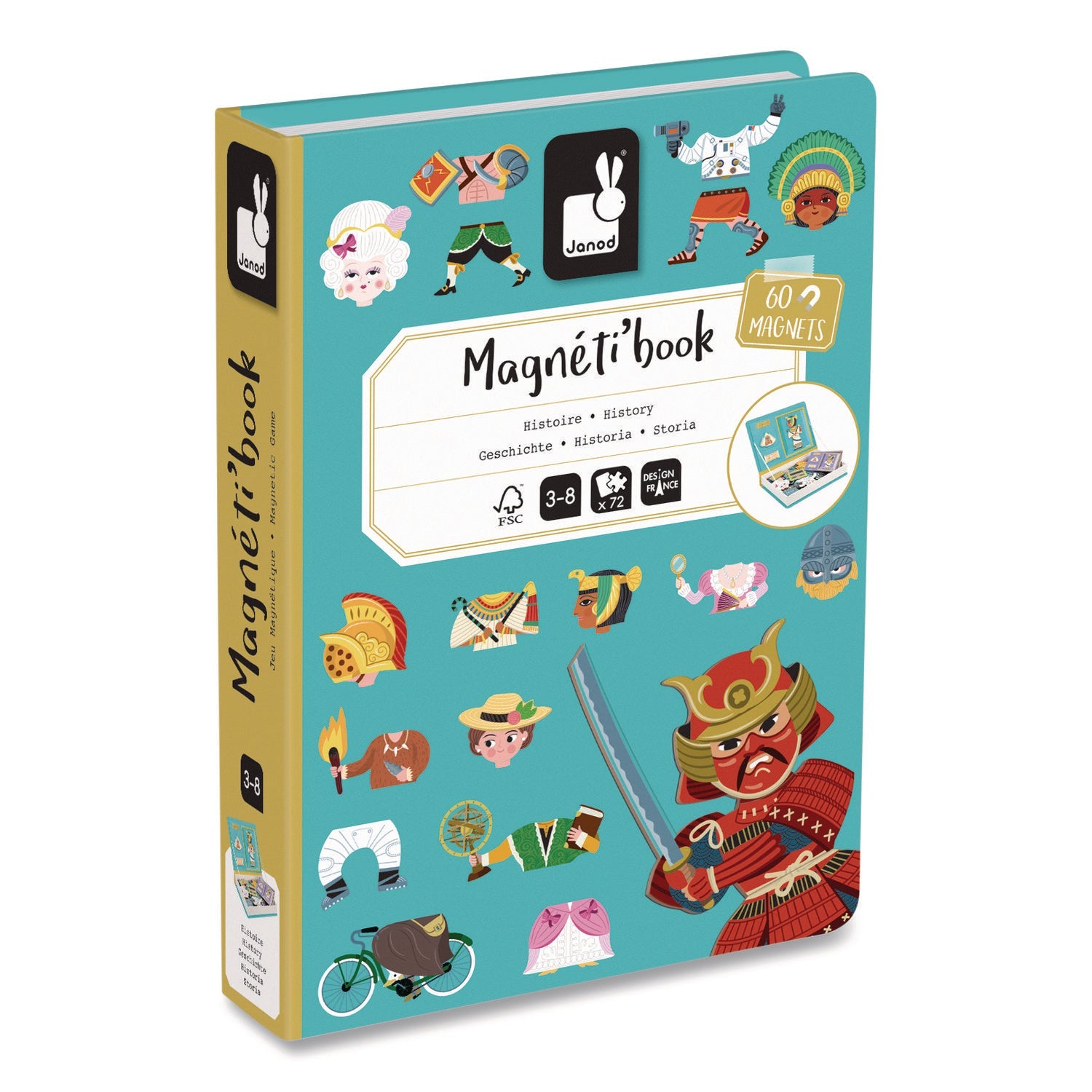 Janod® Magneti'books, History, 72 Pieces (12 Cards, 60 Magnetic Shapes), Ages 3 to 8 - Bloom Skins