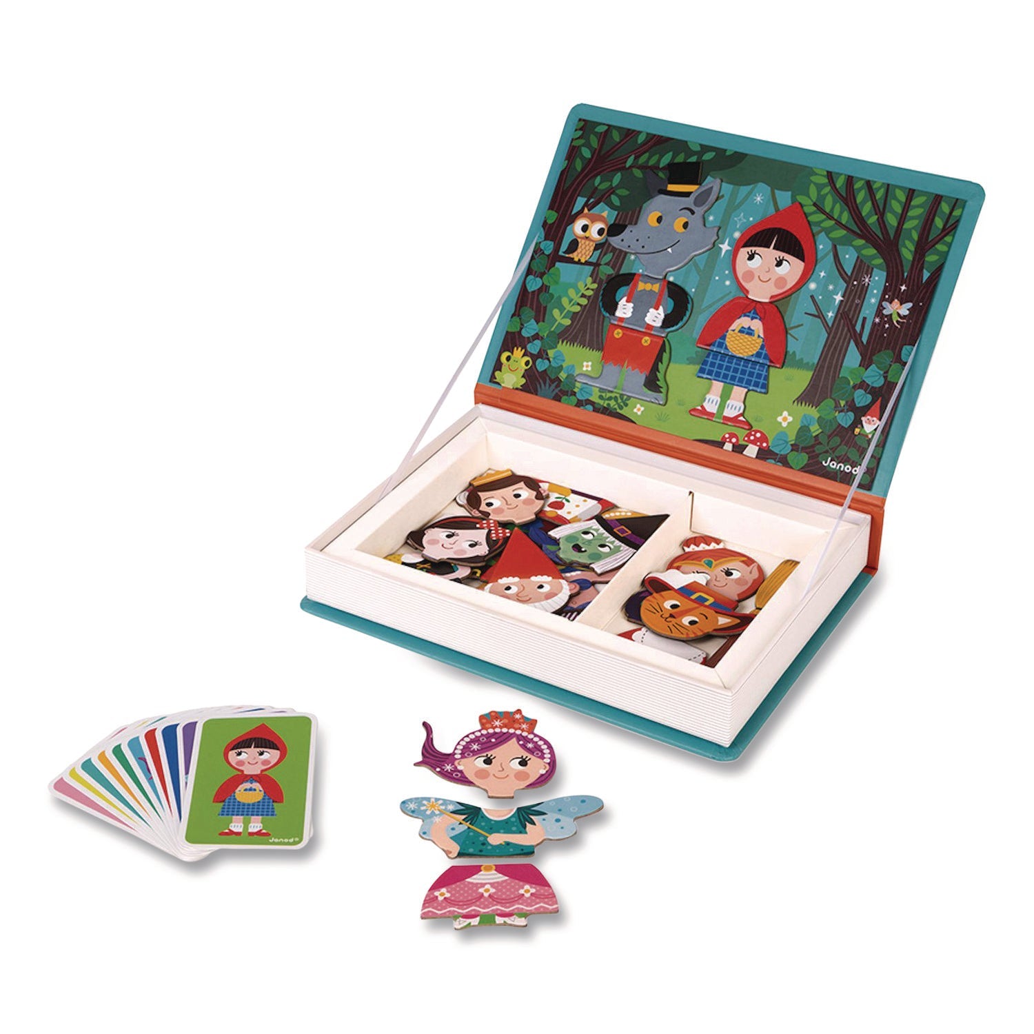 Janod® Magneti'books, Fairy Tales, 40 Pieces (10 Cards, 30 Magnetic Shapes), Ages 3 to 8 - Bloom Skins