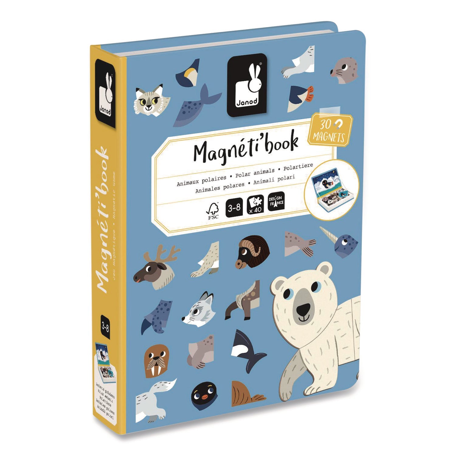 Janod® Magneti'books, Polar Animals, 40 Pieces (10 Cards, 30 Magnetic Shapes), Ages 3 to 8 - Bloom Skins