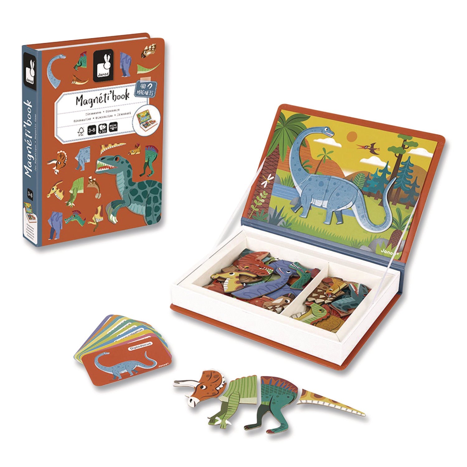 Janod® Magneti'books, Dinosaurs, 50 Pieces (10 Cards, 40 Magnetic Shapes), Ages 3 to 8 Years - Bloom Skins