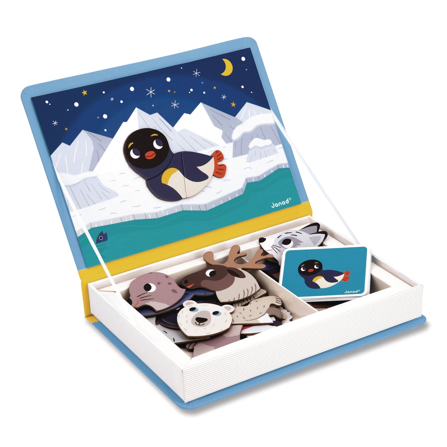 Janod® Magneti'books, Polar Animals, 40 Pieces (10 Cards, 30 Magnetic Shapes), Ages 3 to 8 - Bloom Skins