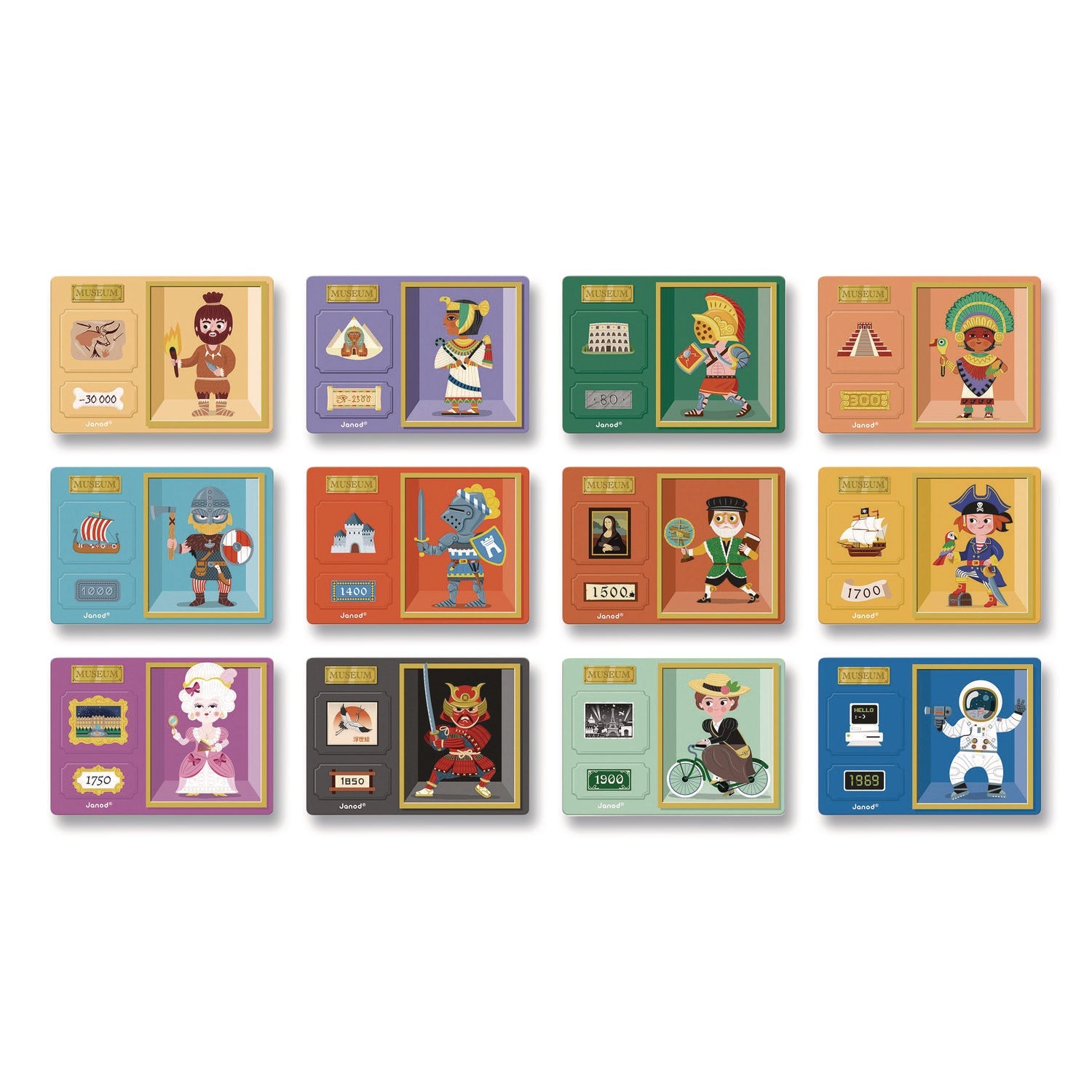 Janod® Magneti'books, History, 72 Pieces (12 Cards, 60 Magnetic Shapes), Ages 3 to 8 - Bloom Skins
