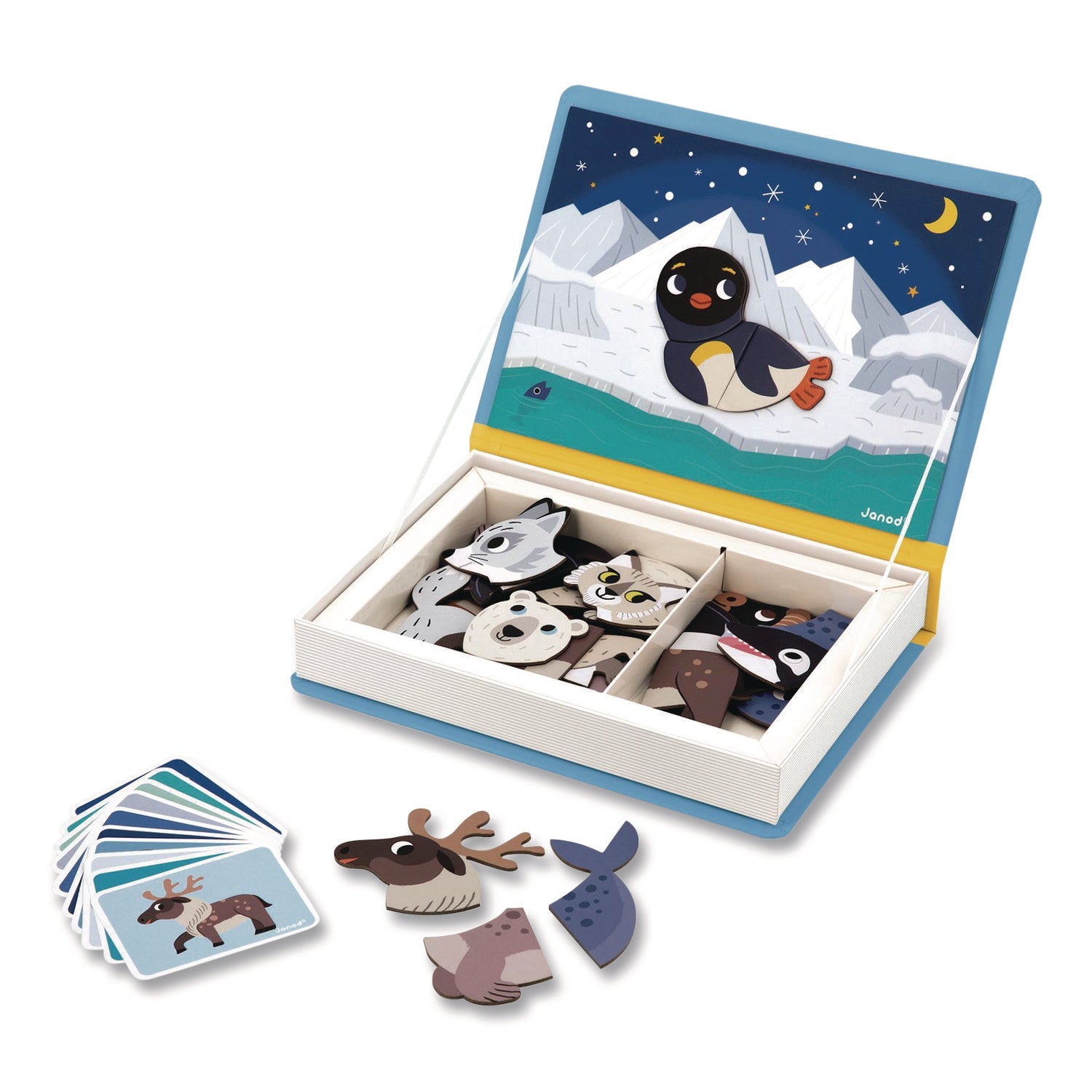 Janod® Magneti'books, Polar Animals, 40 Pieces (10 Cards, 30 Magnetic Shapes), Ages 3 to 8 - Bloom Skins