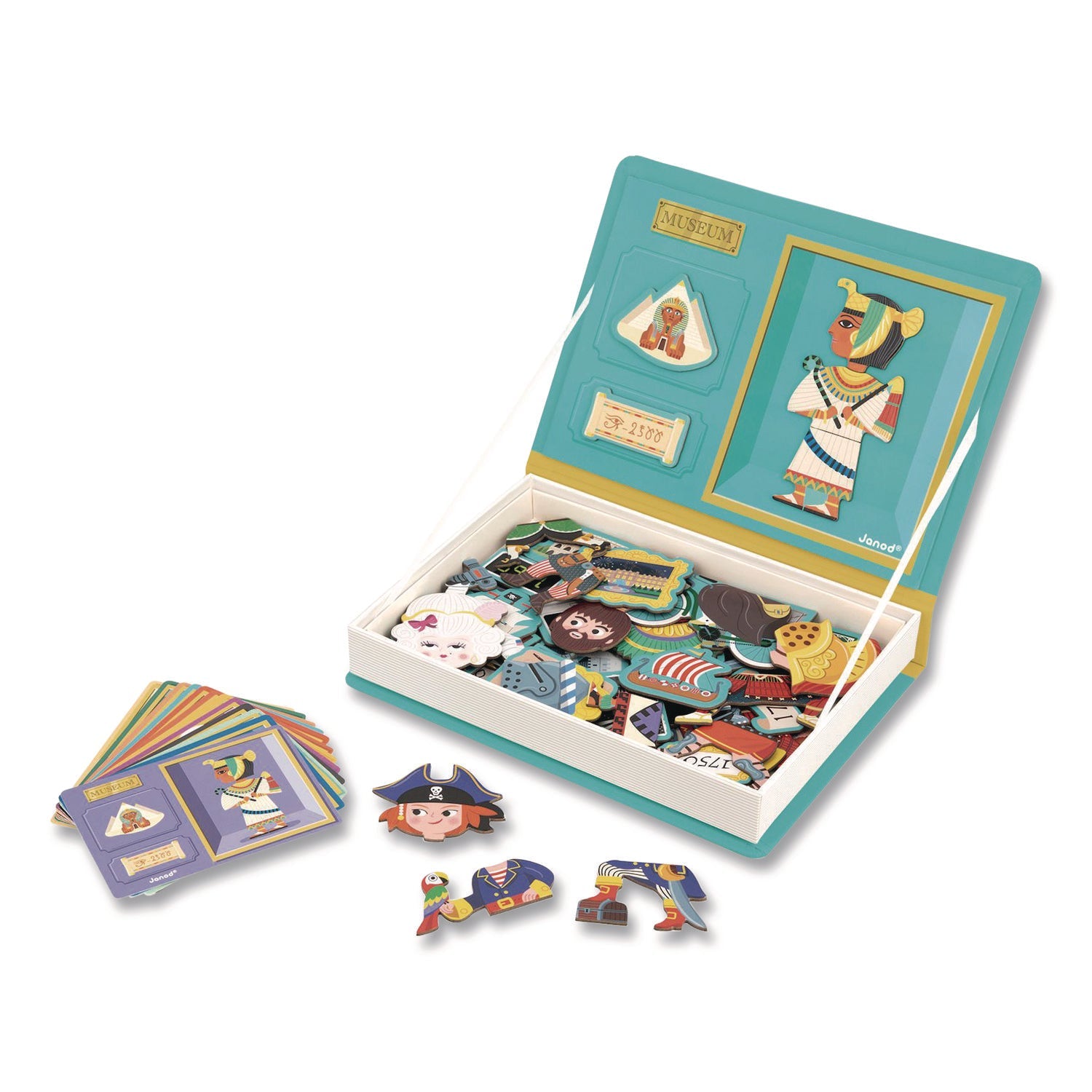 Janod® Magneti'books, History, 72 Pieces (12 Cards, 60 Magnetic Shapes), Ages 3 to 8 - Bloom Skins
