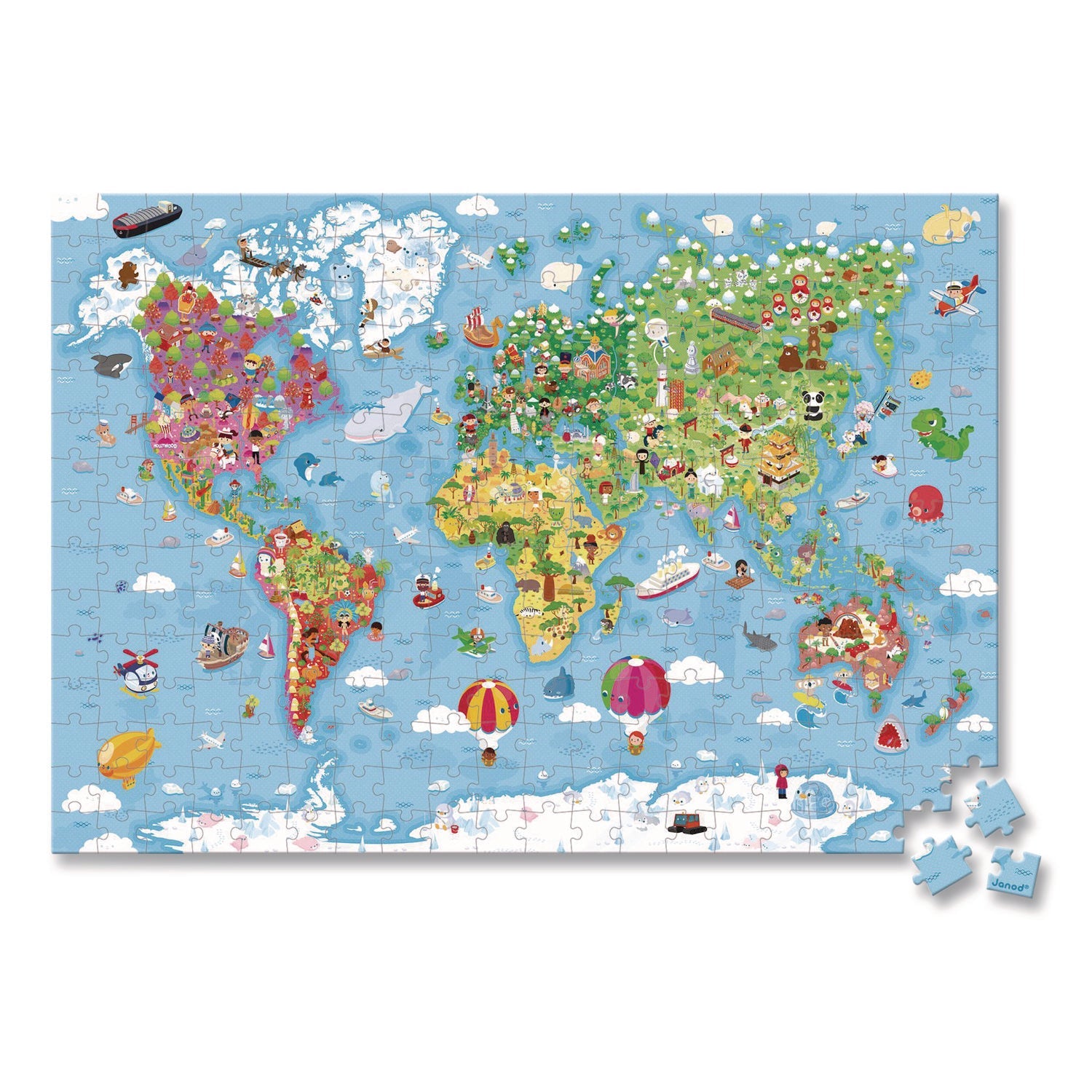 Janod® Cardboard Puzzle, Giant World Map Suitcase Puzzle, 300 Pieces, Ages 7 Years and Up - Bloom Skins