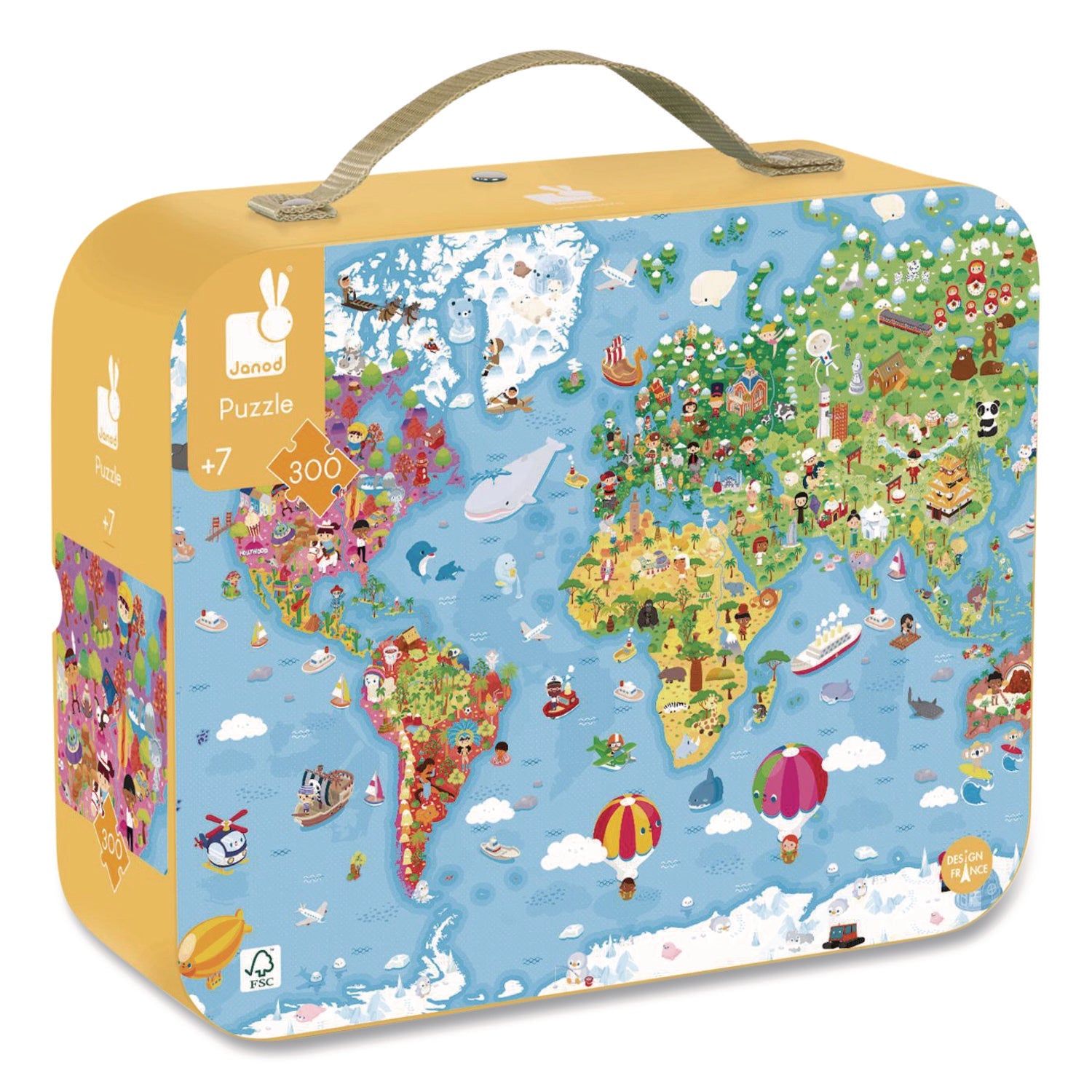 Janod® Cardboard Puzzle, Giant World Map Suitcase Puzzle, 300 Pieces, Ages 7 Years and Up - Bloom Skins