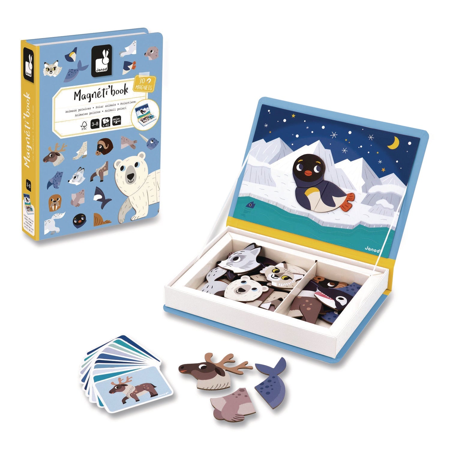 Janod® Magneti'books, Polar Animals, 40 Pieces (10 Cards, 30 Magnetic Shapes), Ages 3 to 8 - Bloom Skins