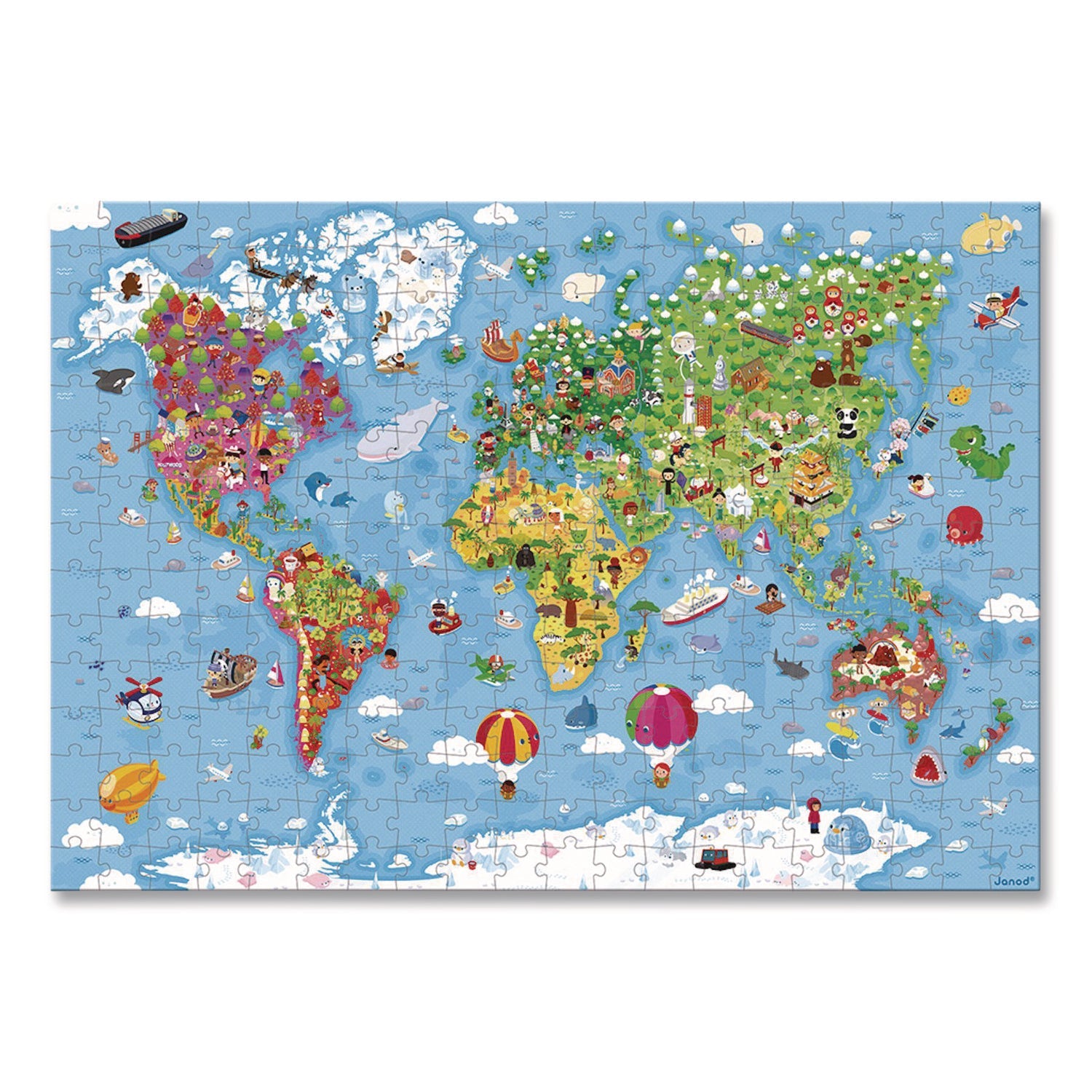 Janod® Cardboard Puzzle, Giant World Map Suitcase Puzzle, 300 Pieces, Ages 7 Years and Up - Bloom Skins