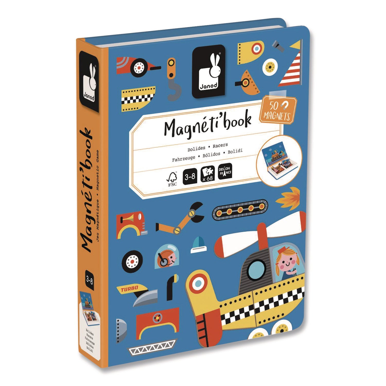 Janod® Magneti'books, Racers, 68 Pieces, (18 Cards, 50 Magnetic Shapes), Ages 3 to 8 - Bloom Skins