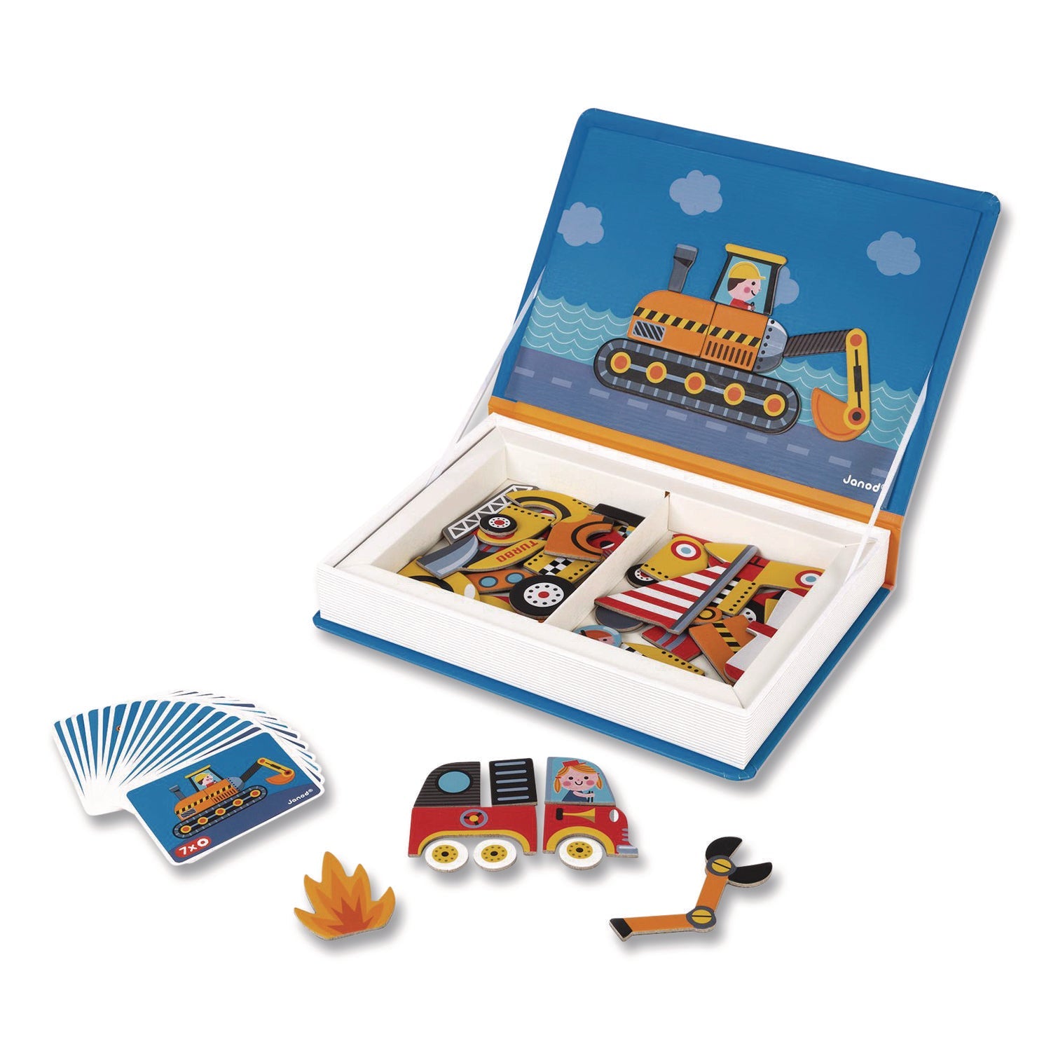 Janod® Magneti'books, Racers, 68 Pieces, (18 Cards, 50 Magnetic Shapes), Ages 3 to 8 - Bloom Skins