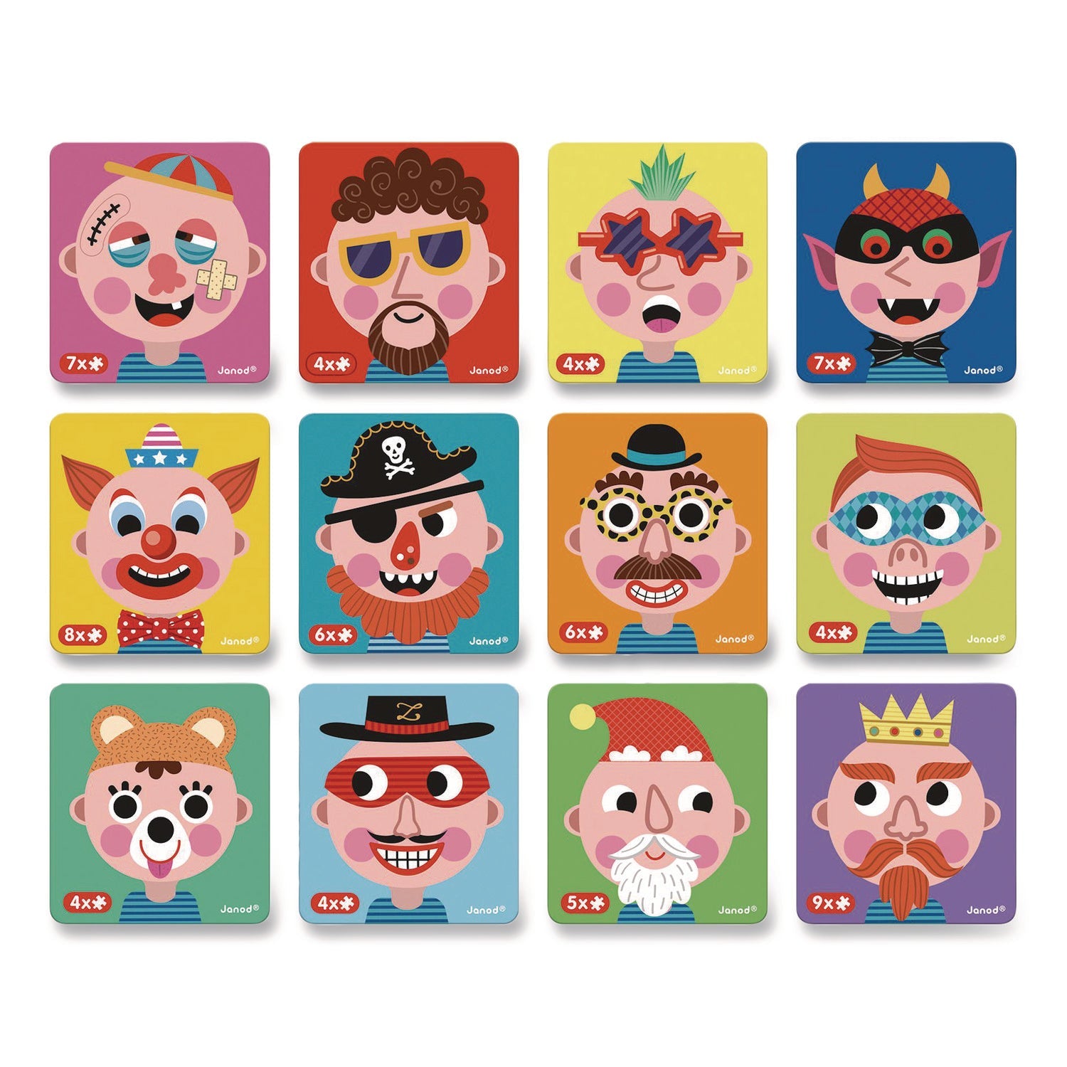 Janod® Magneti'books, Boy's Crazy Faces, 40 Pieces (10 Cards, 30 Magnetic Shapes), Ages 3 to 8 - Bloom Skins