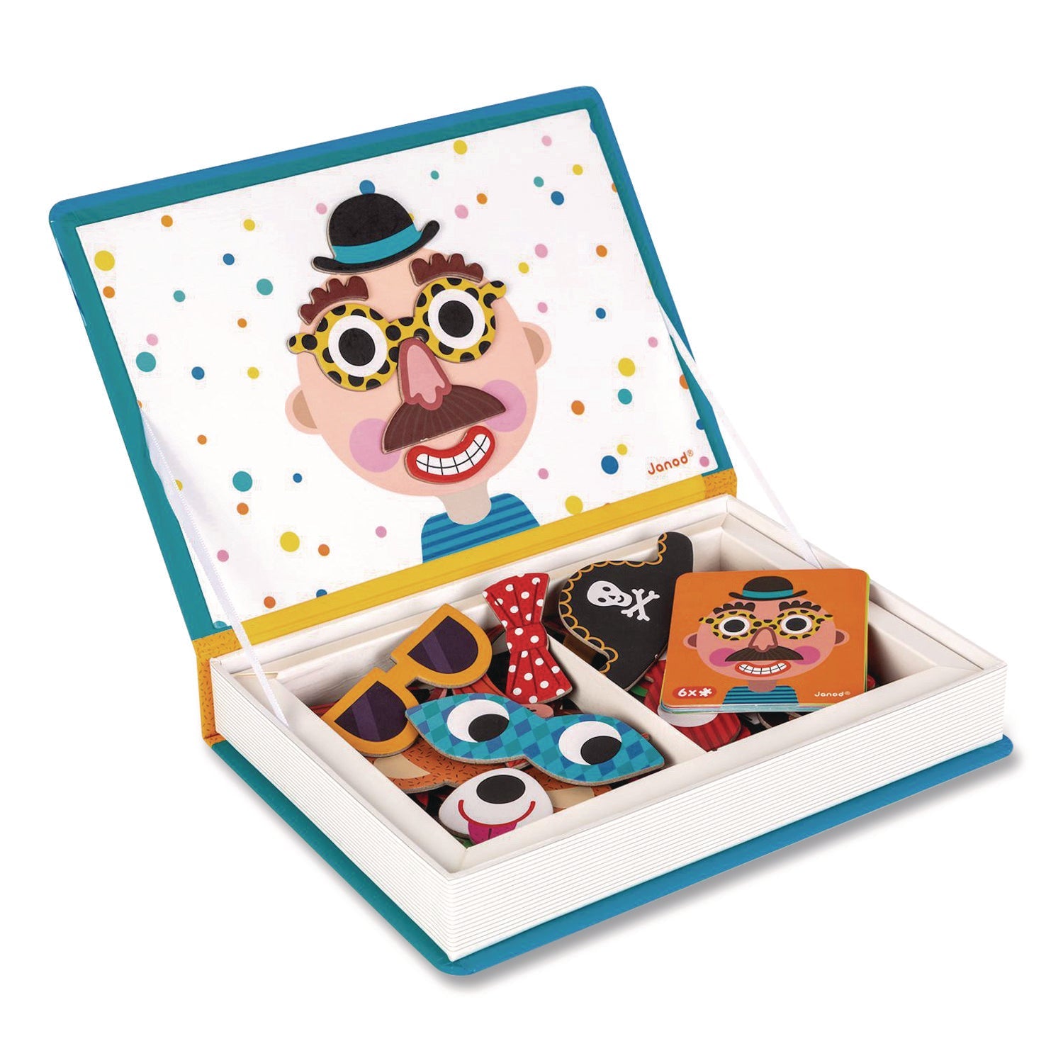 Janod® Magneti'books, Boy's Crazy Faces, 40 Pieces (10 Cards, 30 Magnetic Shapes), Ages 3 to 8 - Bloom Skins