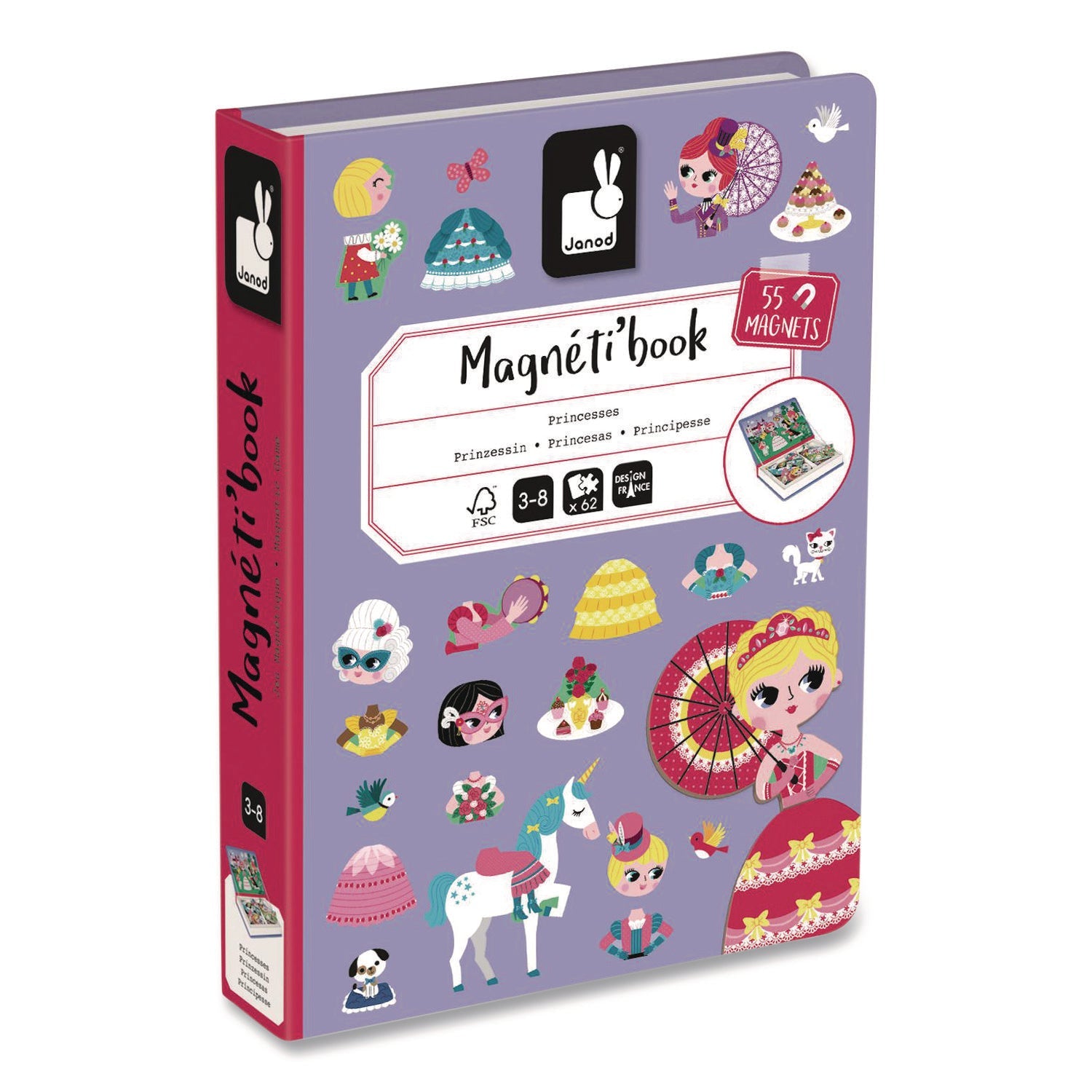 Janod® Magneti'books, Princesses, 62 Pieces (7 Cards, 55 Magnetic Shapes), Ages 3 to 8 - Bloom Skins