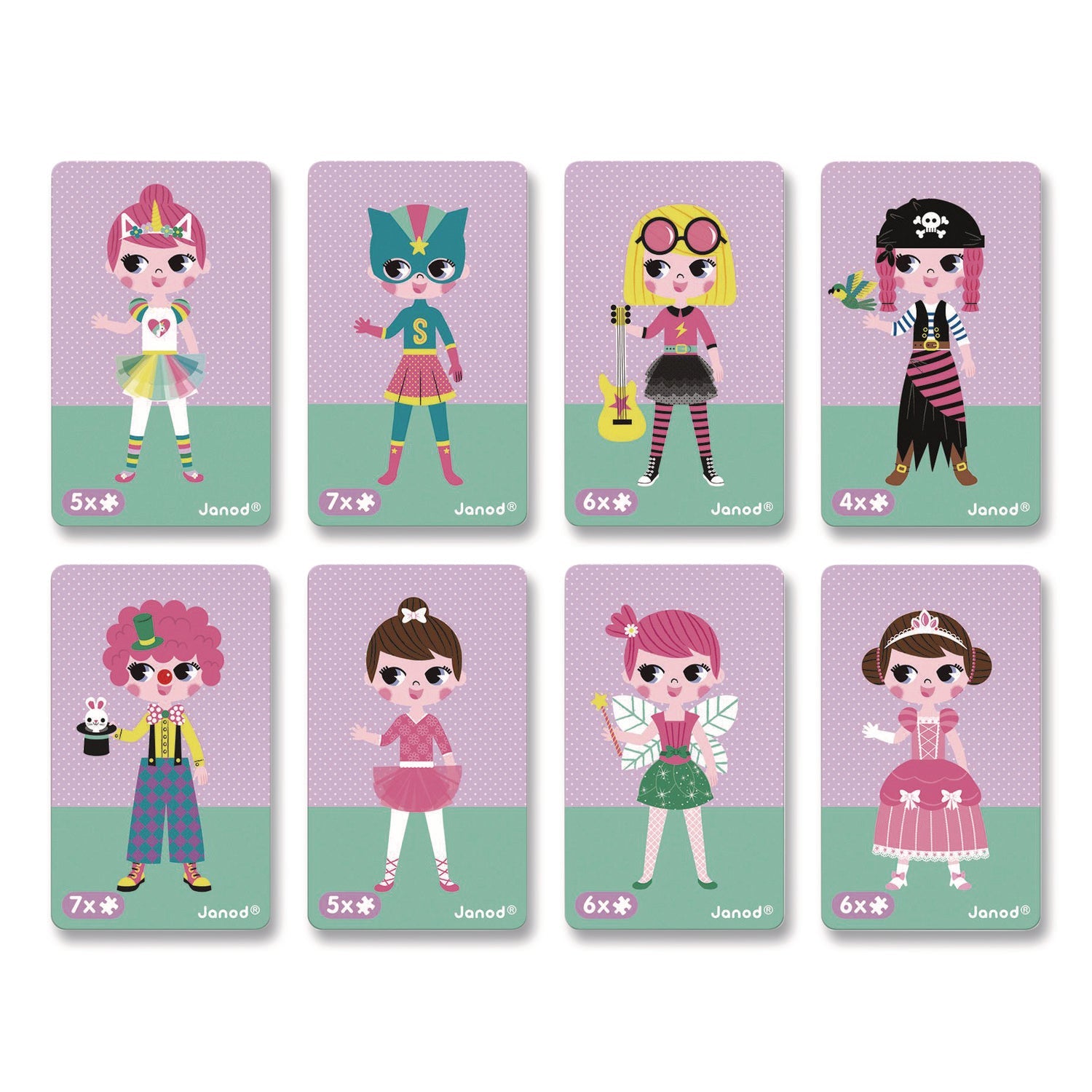 Janod® Magneti'books, Girl's Costumes, 54 Pieces (8 Cards, 46 Magnetic Shapes), Ages 3 to 8 - Bloom Skins