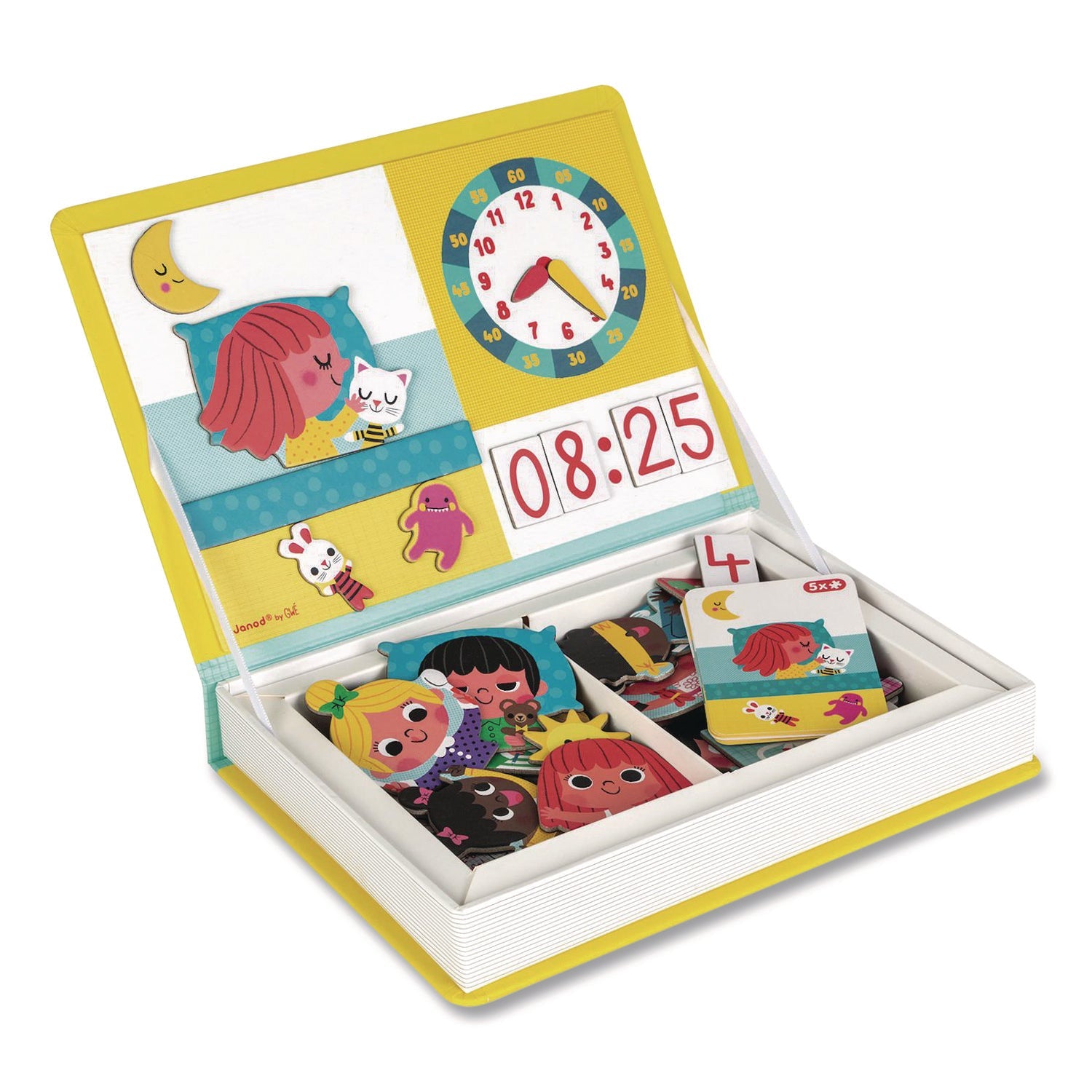 Janod® Magneti'books, Learn to Tell the Time, 91 Pieces (16 Cards, 75 Magnetic Shapes), Ages 3 to 8 - Bloom Skins