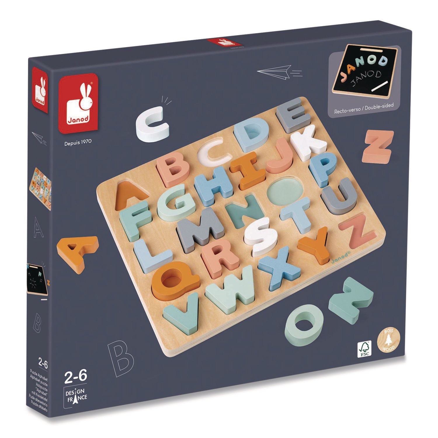 Janod® Sweet Cocoon, Double-Sided Chunky Alphabet Puzzle, Ages 2 to 6 - Bloom Skins