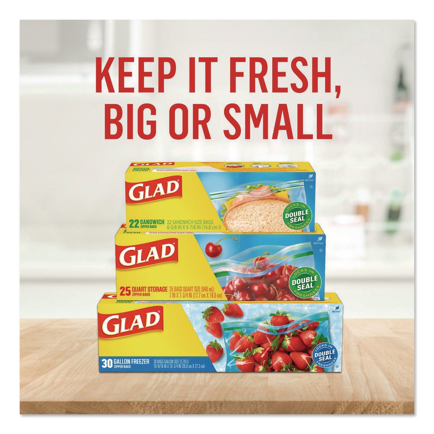 Glad® Zipper Food Storage Plastic Sandwich Bags, 6.63 x 5.88, Clear, 50 Bags/Box