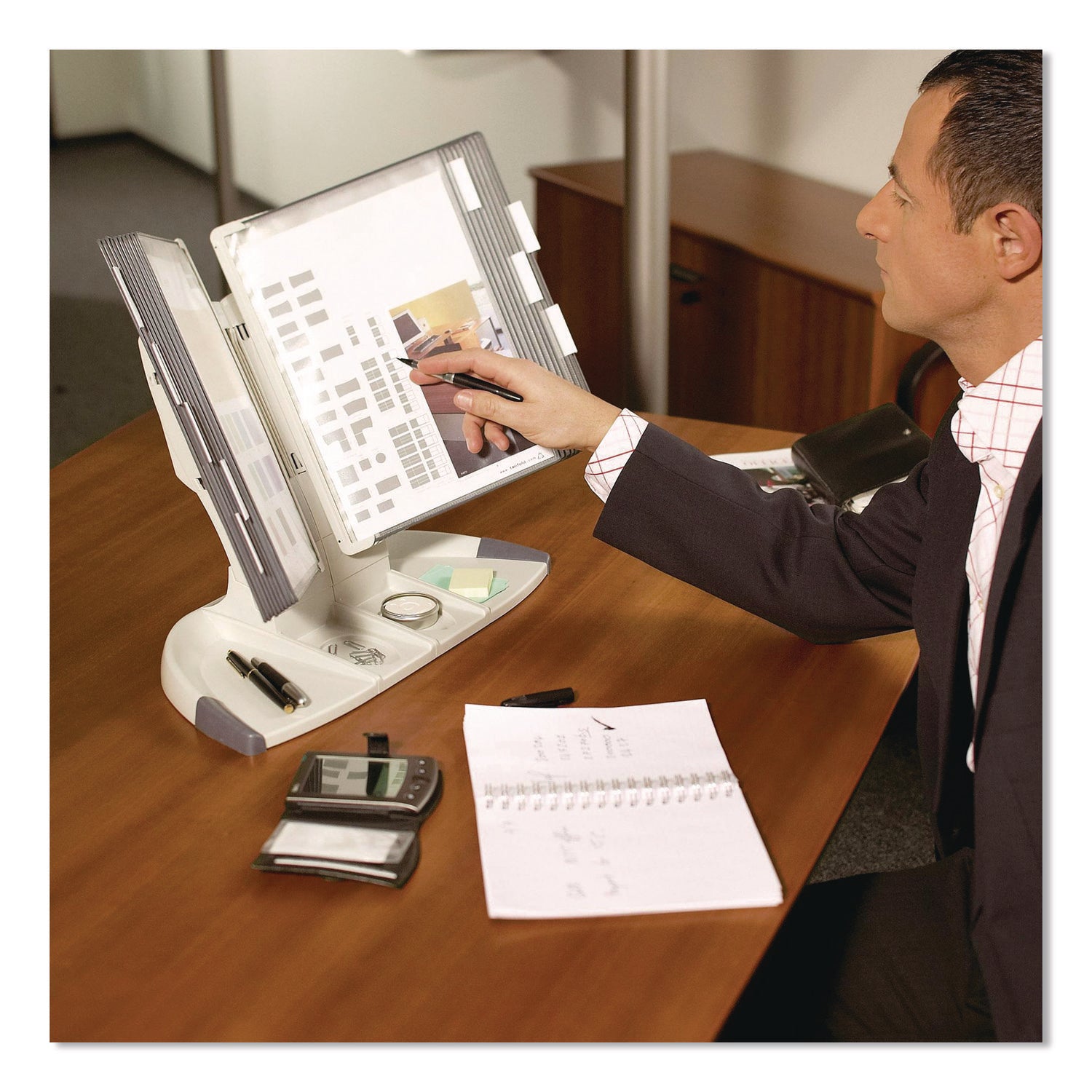 djois® by Tarifold Expansion Set for TD271 Desktop Reference System, 10 Panels with Gray Borders, Gray Base - Bloom Skins