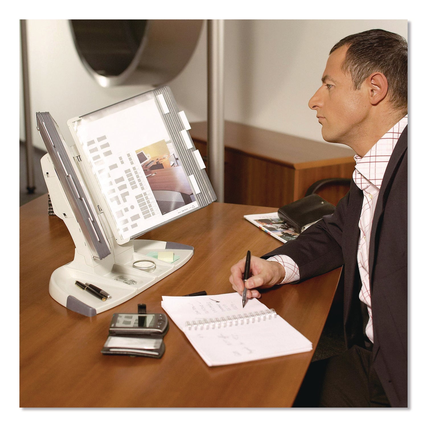 djois® by Tarifold Expansion Set for TD271 Desktop Reference System, 10 Panels with Gray Borders, Gray Base - Bloom Skins